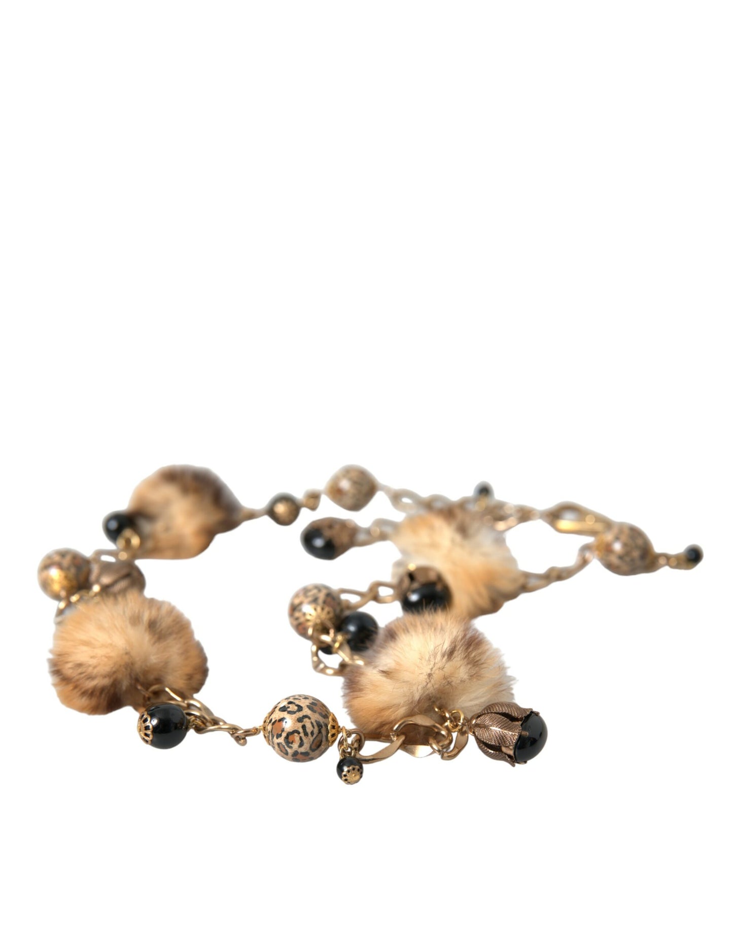Dolce & Gabbana Gold Brass Leopard Fur Pearl Collier Chain Belt Curated Luxury Accessories by Orvyn