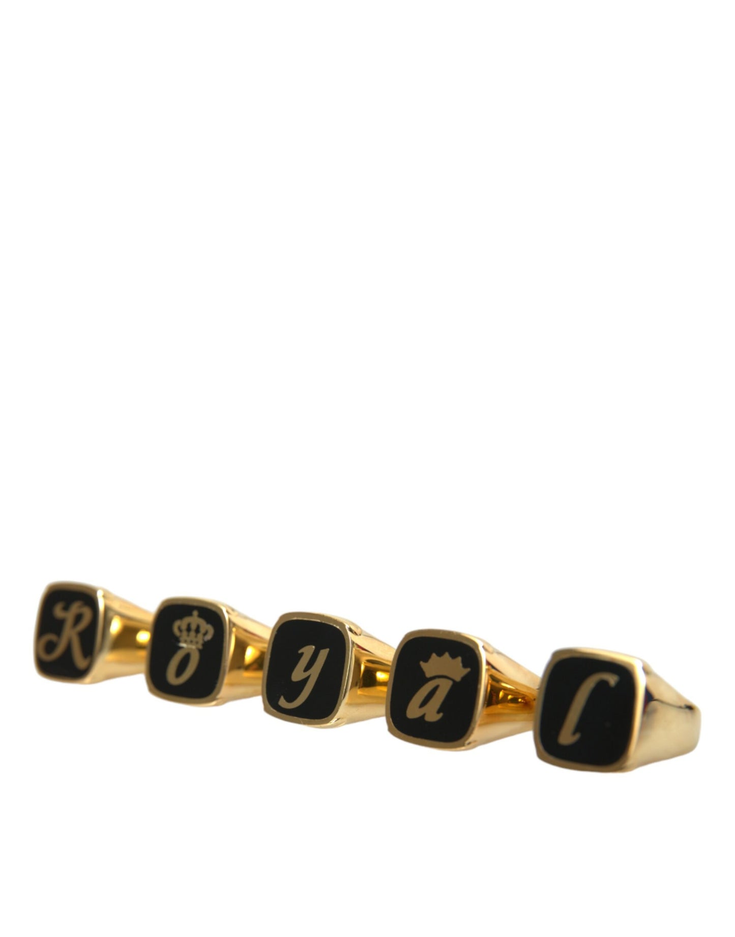 Dolce & Gabbana Gold Brass ROYAL Enamel Set of 5 Ring Curated Luxury Accessories by Orvyn