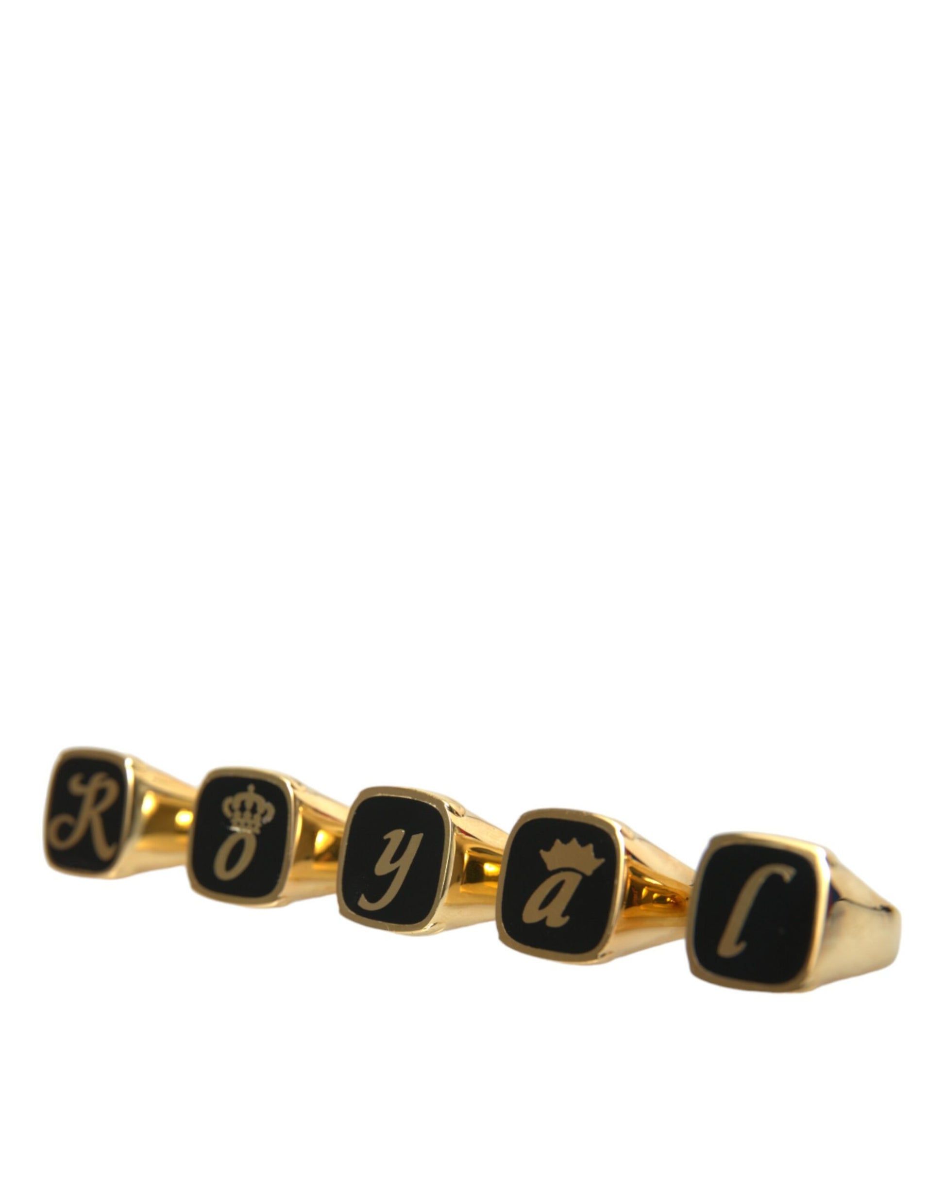Dolce & Gabbana Gold Brass ROYAL Enamel Set of 5 Ring Curated Luxury Accessories by Orvyn