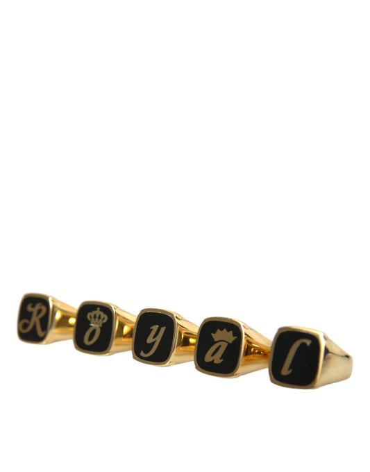 Dolce & Gabbana Gold Brass ROYAL Enamel Set of 5 Ring Curated Luxury Accessories by Orvyn