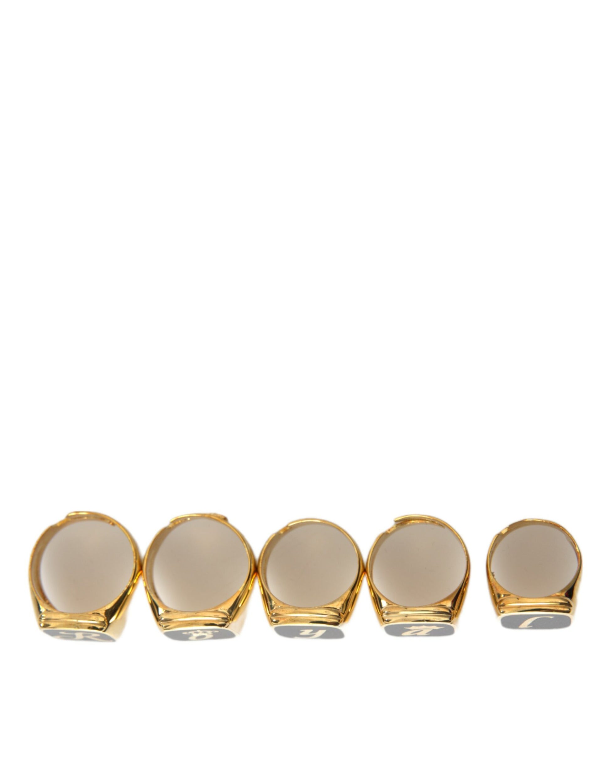 Dolce & Gabbana Gold Brass ROYAL Enamel Set of 5 Ring Curated Luxury Accessories by Orvyn
