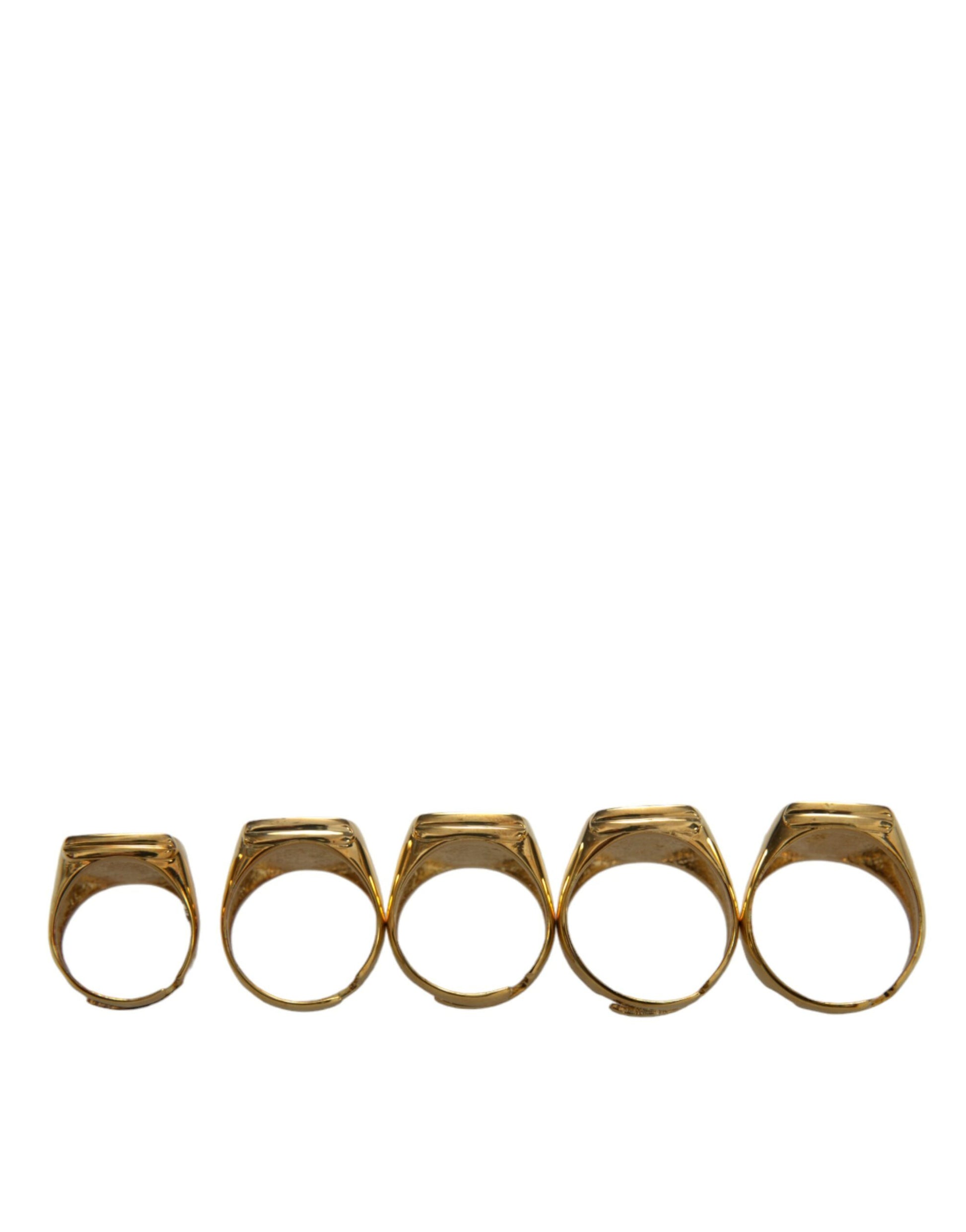 Dolce & Gabbana Gold Brass ROYAL Enamel Set of 5 Ring Curated Luxury Accessories by Orvyn