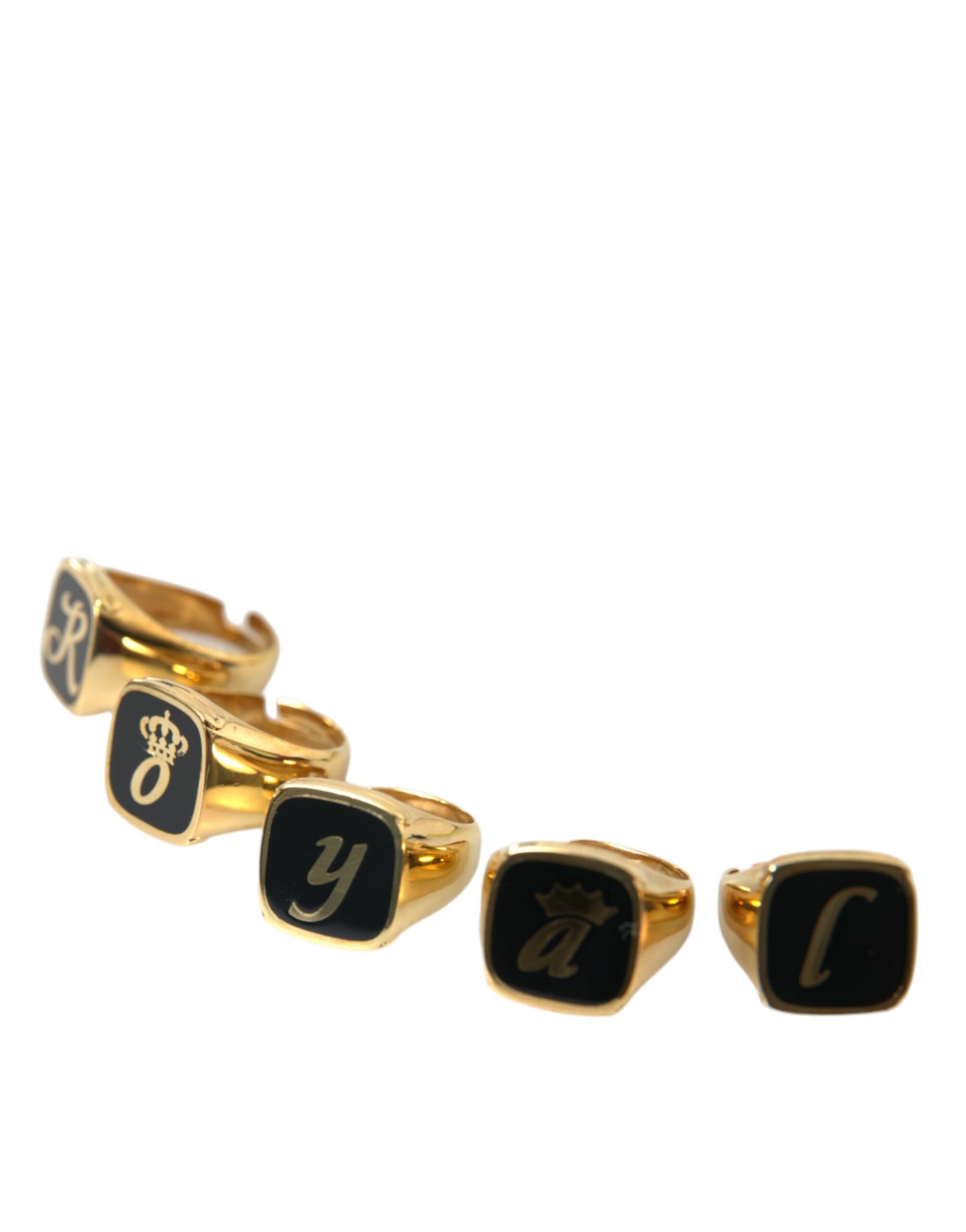 Dolce & Gabbana Gold Brass ROYAL Enamel Set of 5 Ring Curated Luxury Accessories by Orvyn