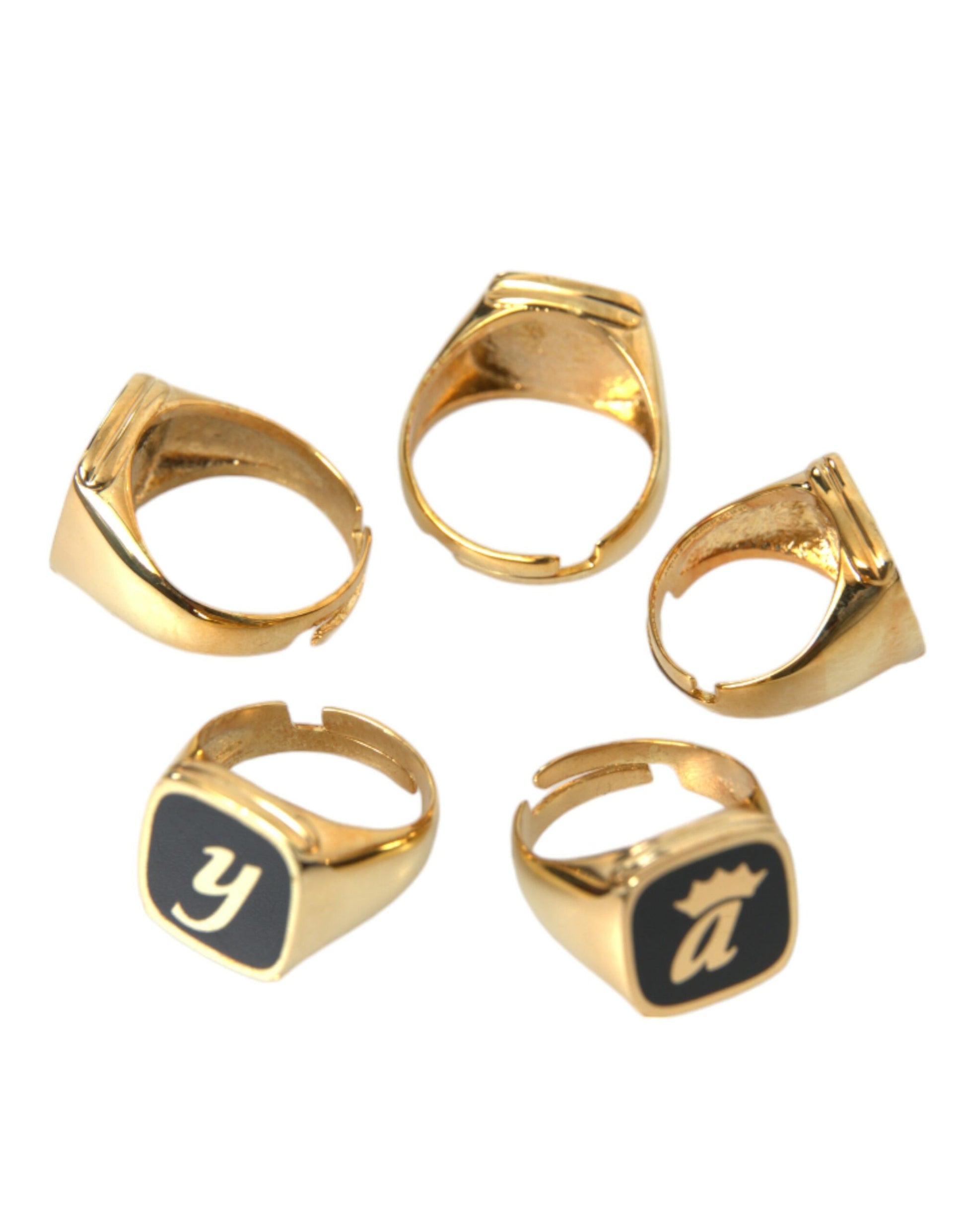 Dolce & Gabbana Gold Brass ROYAL Enamel Set of 5 Ring Curated Luxury Accessories by Orvyn