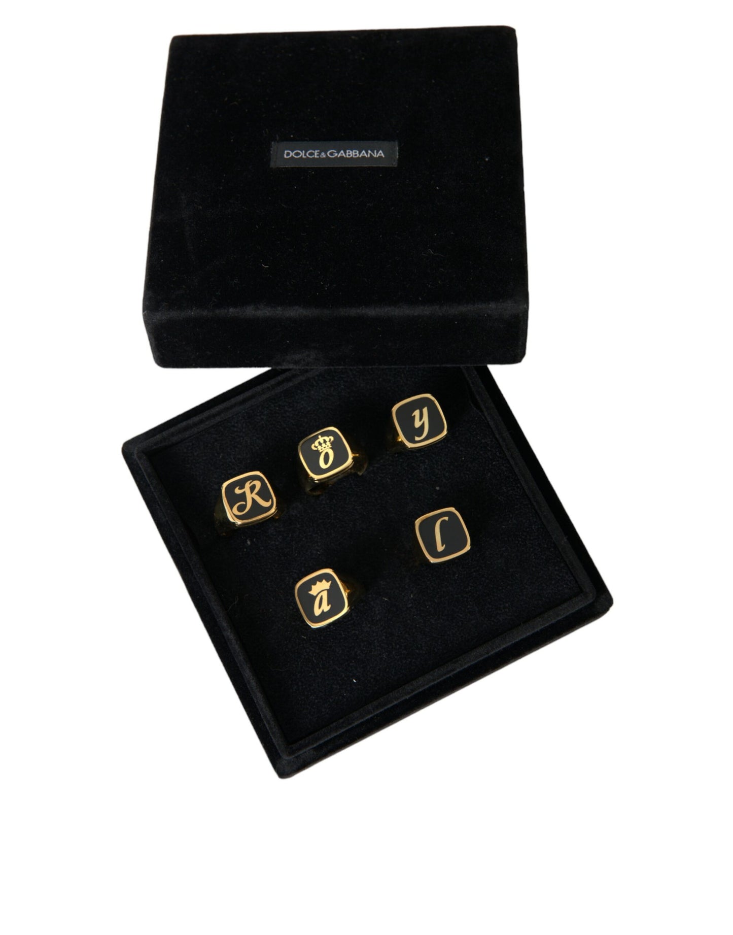 Dolce & Gabbana Gold Brass ROYAL Enamel Set of 5 Ring Curated Luxury Accessories by Orvyn