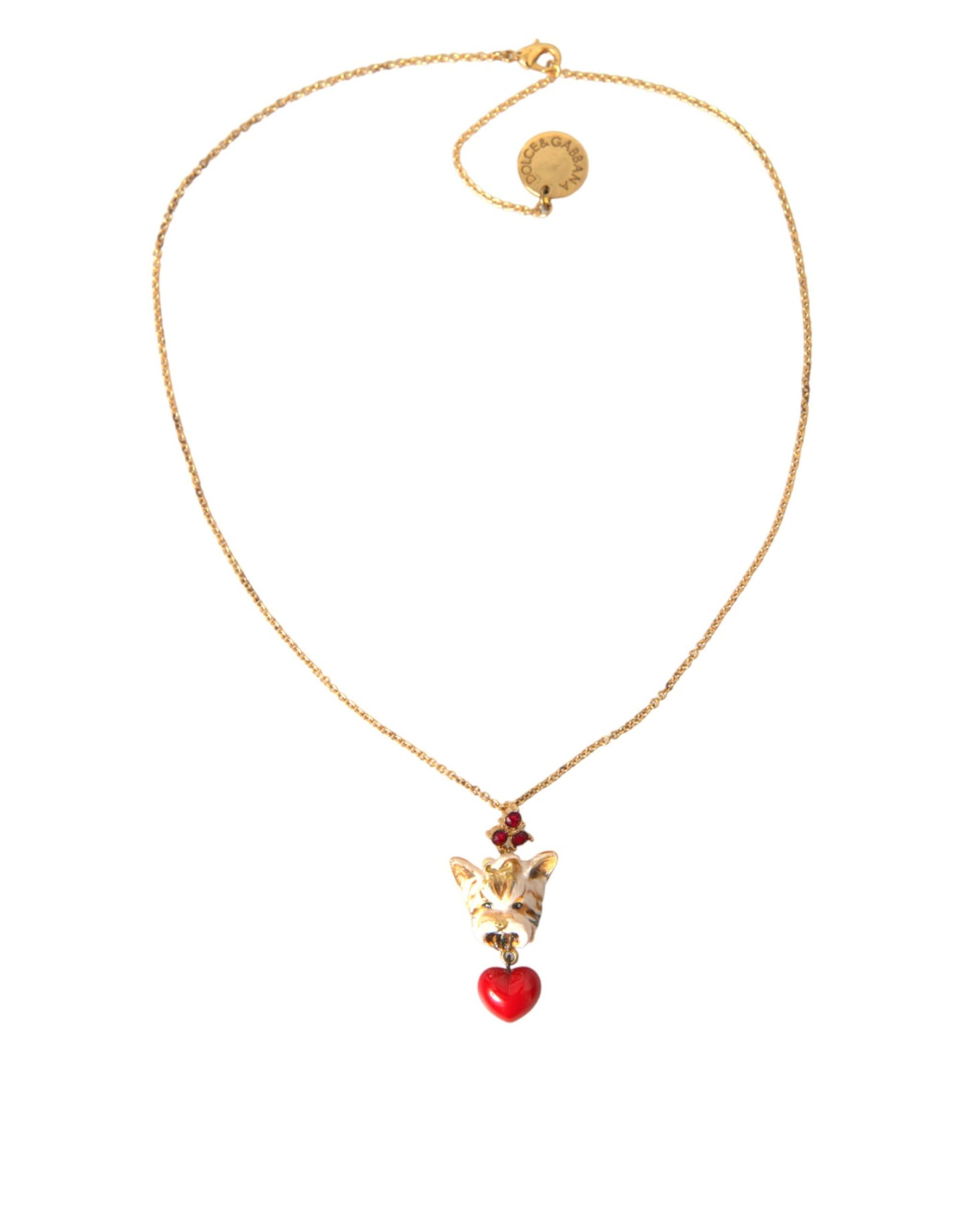 Dolce & Gabbana Gold Brass Chain Dog Heart Pendant Charm Necklace Curated Luxury Accessories by Orvyn