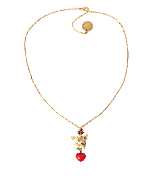Dolce & Gabbana Gold Brass Chain Dog Heart Pendant Charm Necklace Curated Luxury Accessories by Orvyn