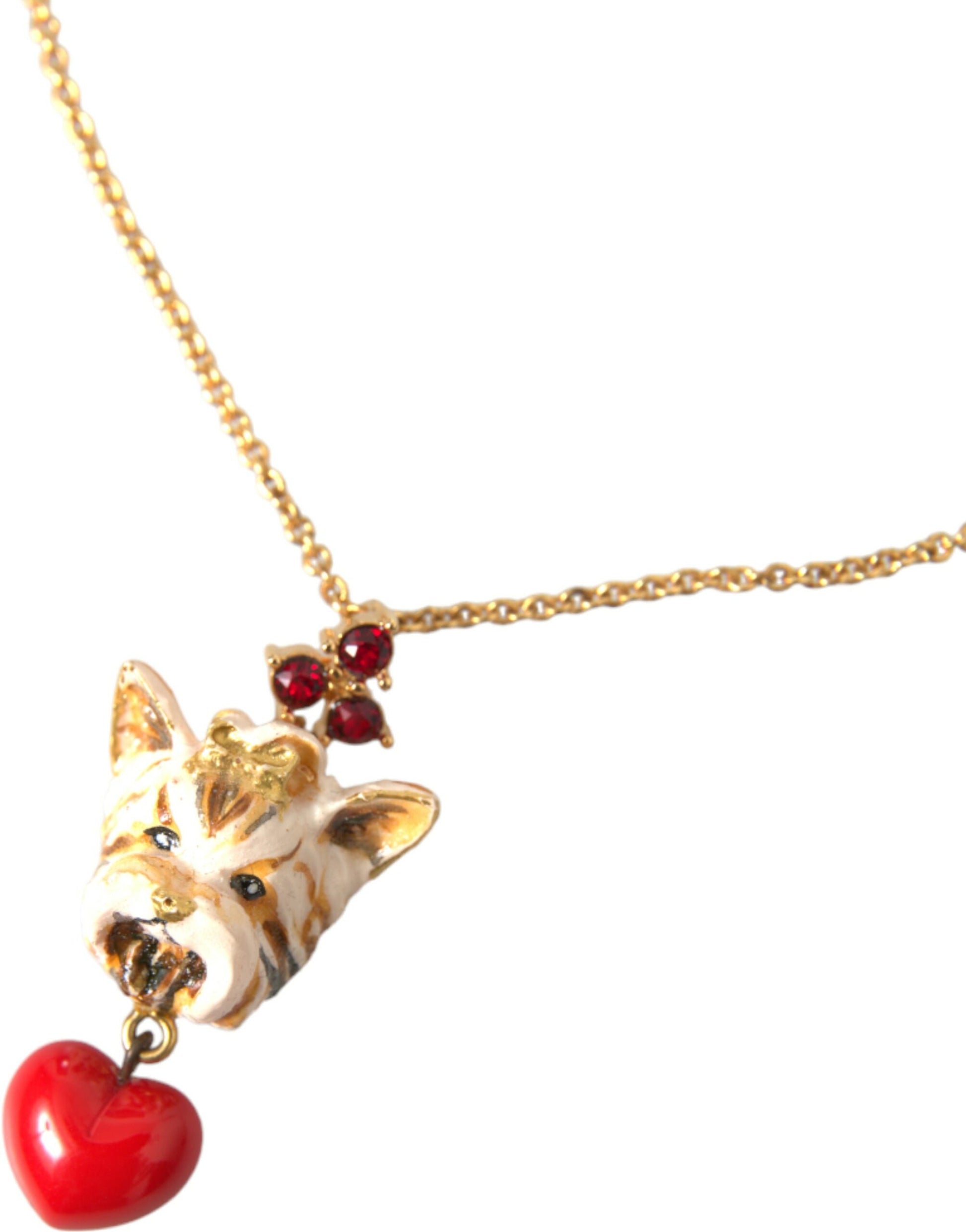 Dolce & Gabbana Gold Brass Chain Dog Heart Pendant Charm Necklace Curated Luxury Accessories by Orvyn