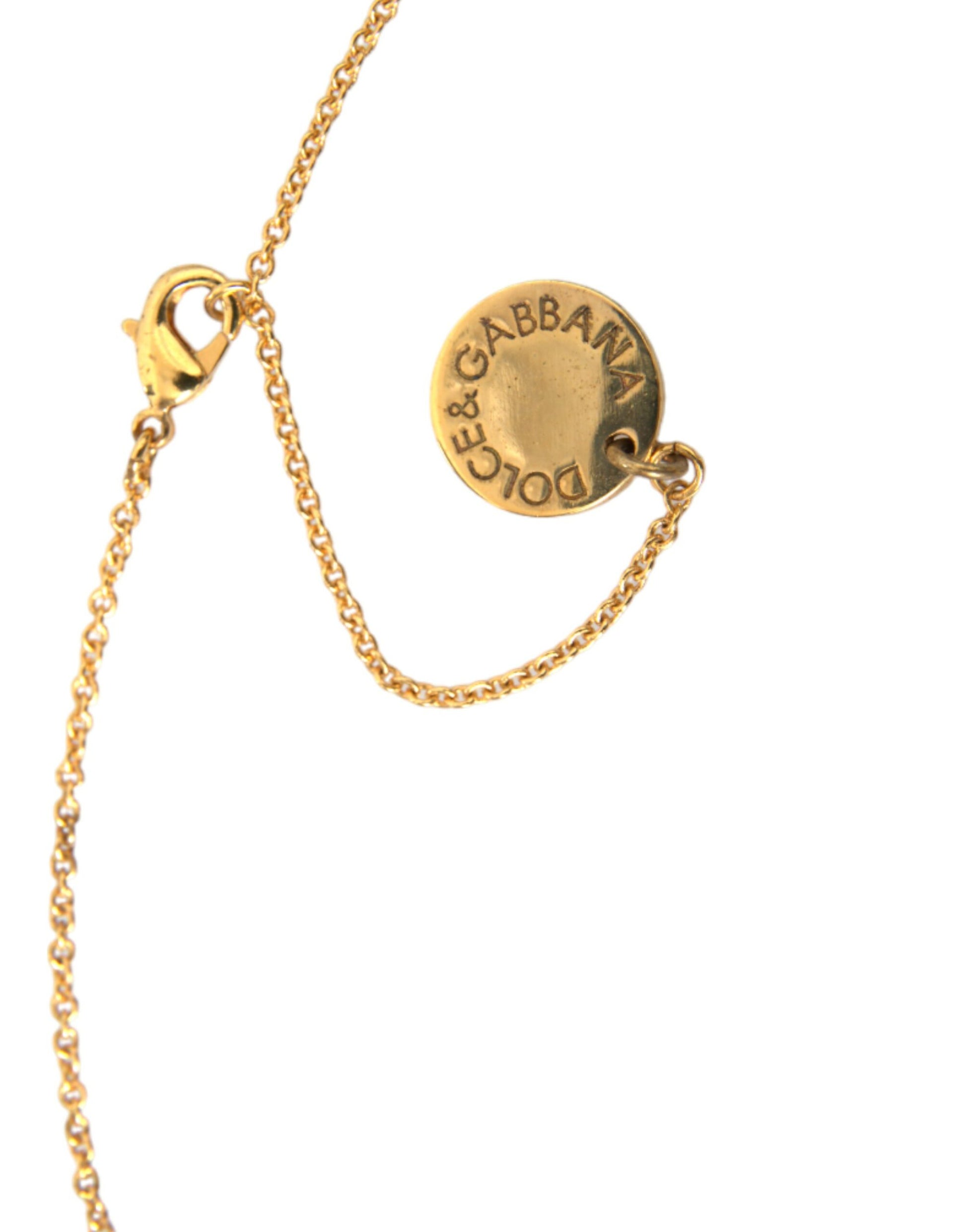 Dolce & Gabbana Gold Brass Chain Dog Heart Pendant Charm Necklace Curated Luxury Accessories by Orvyn