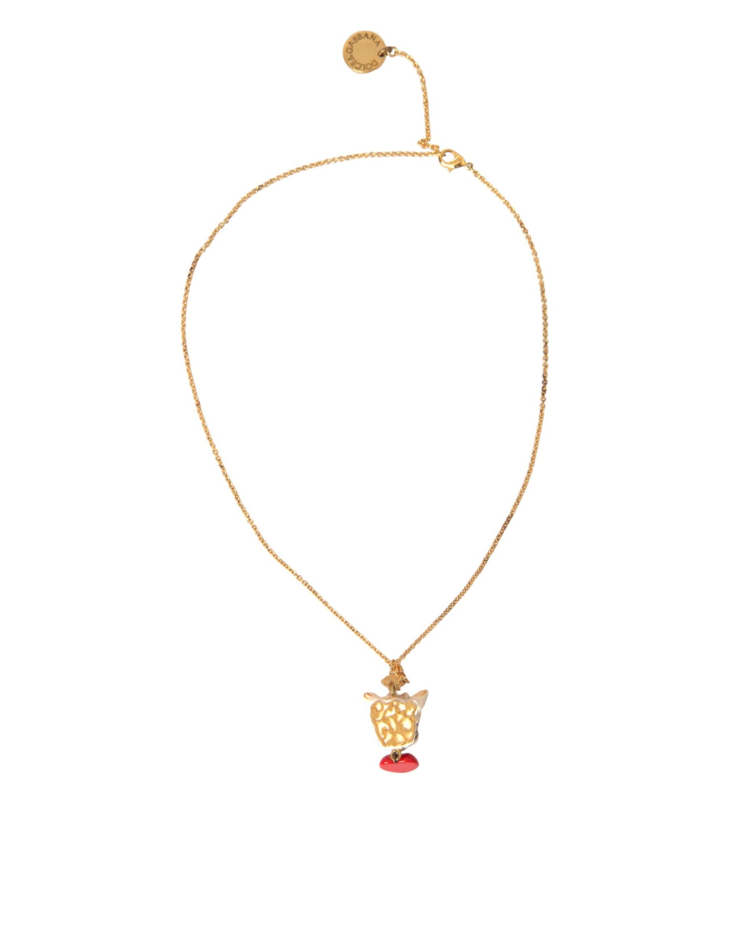 Dolce & Gabbana Gold Brass Chain Dog Heart Pendant Charm Necklace Curated Luxury Accessories by Orvyn