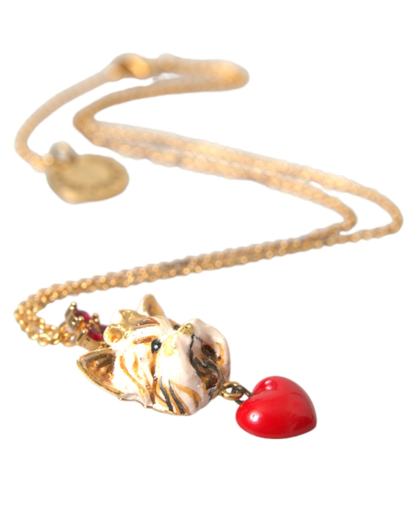 Dolce & Gabbana Gold Brass Chain Dog Heart Pendant Charm Necklace Curated Luxury Accessories by Orvyn