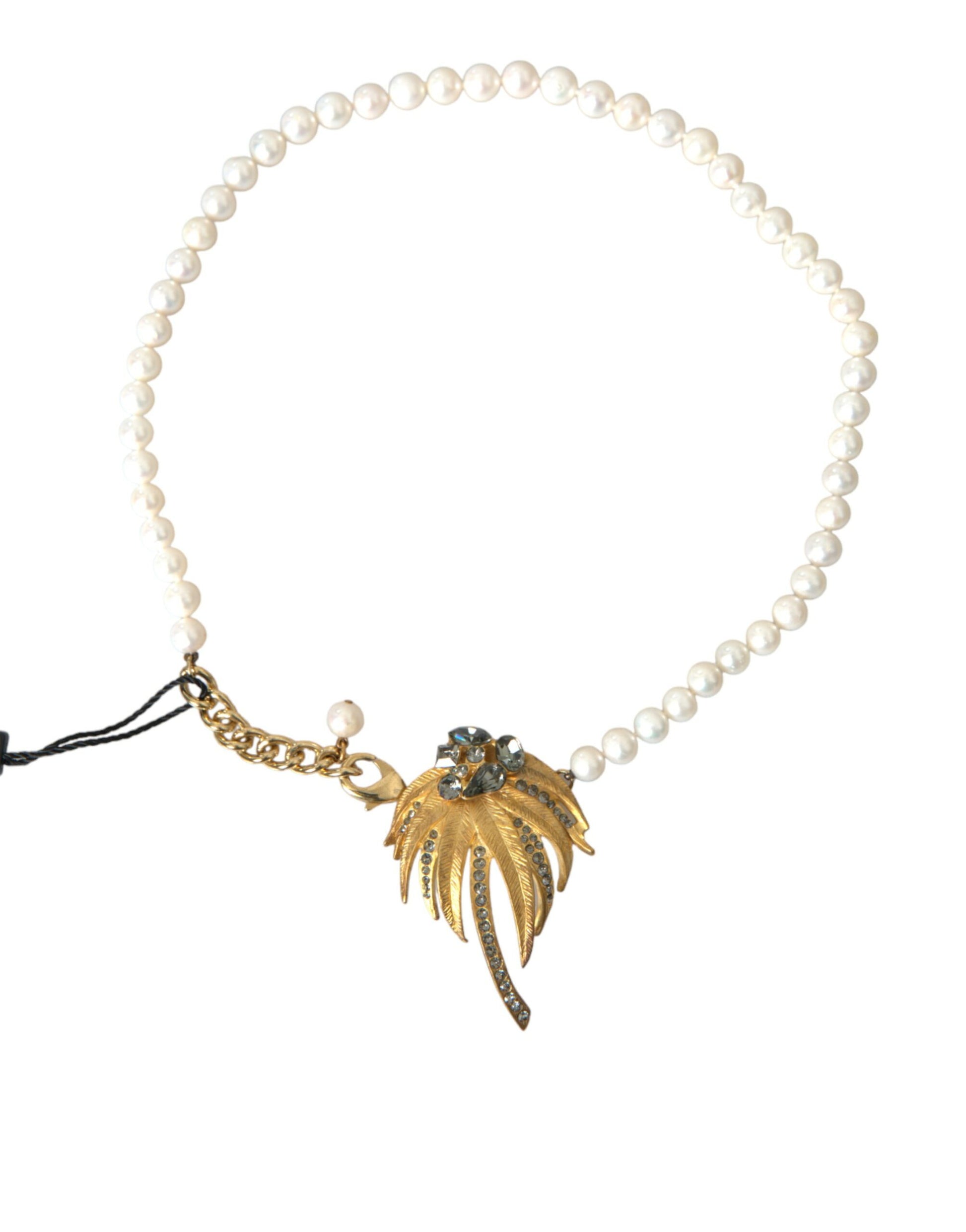 Dolce & Gabbana Gold Brass Crystal Pearl Tree Pendant Charm Necklace Curated Luxury Accessories by Orvyn
