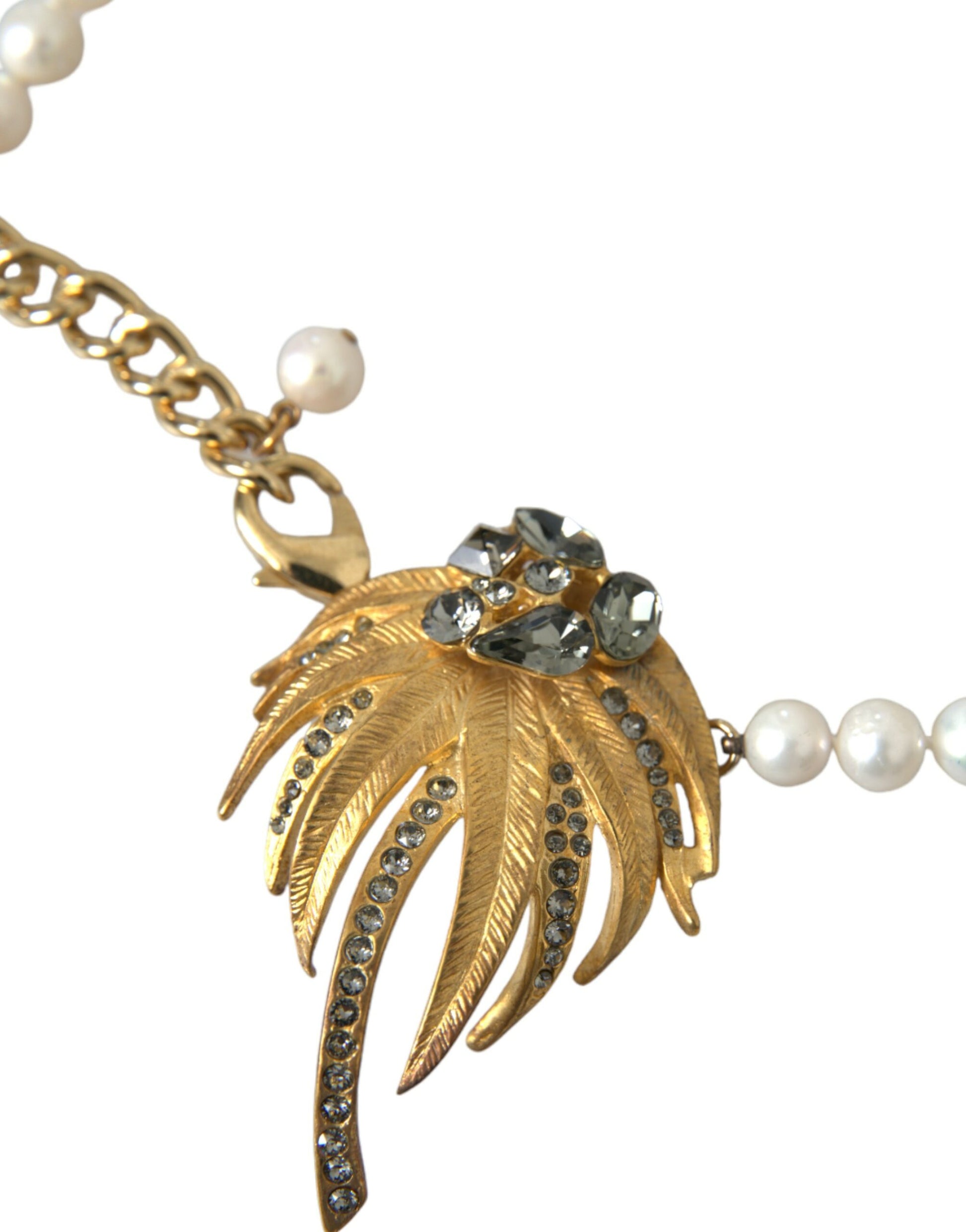 Dolce & Gabbana Gold Brass Crystal Pearl Tree Pendant Charm Necklace Curated Luxury Accessories by Orvyn