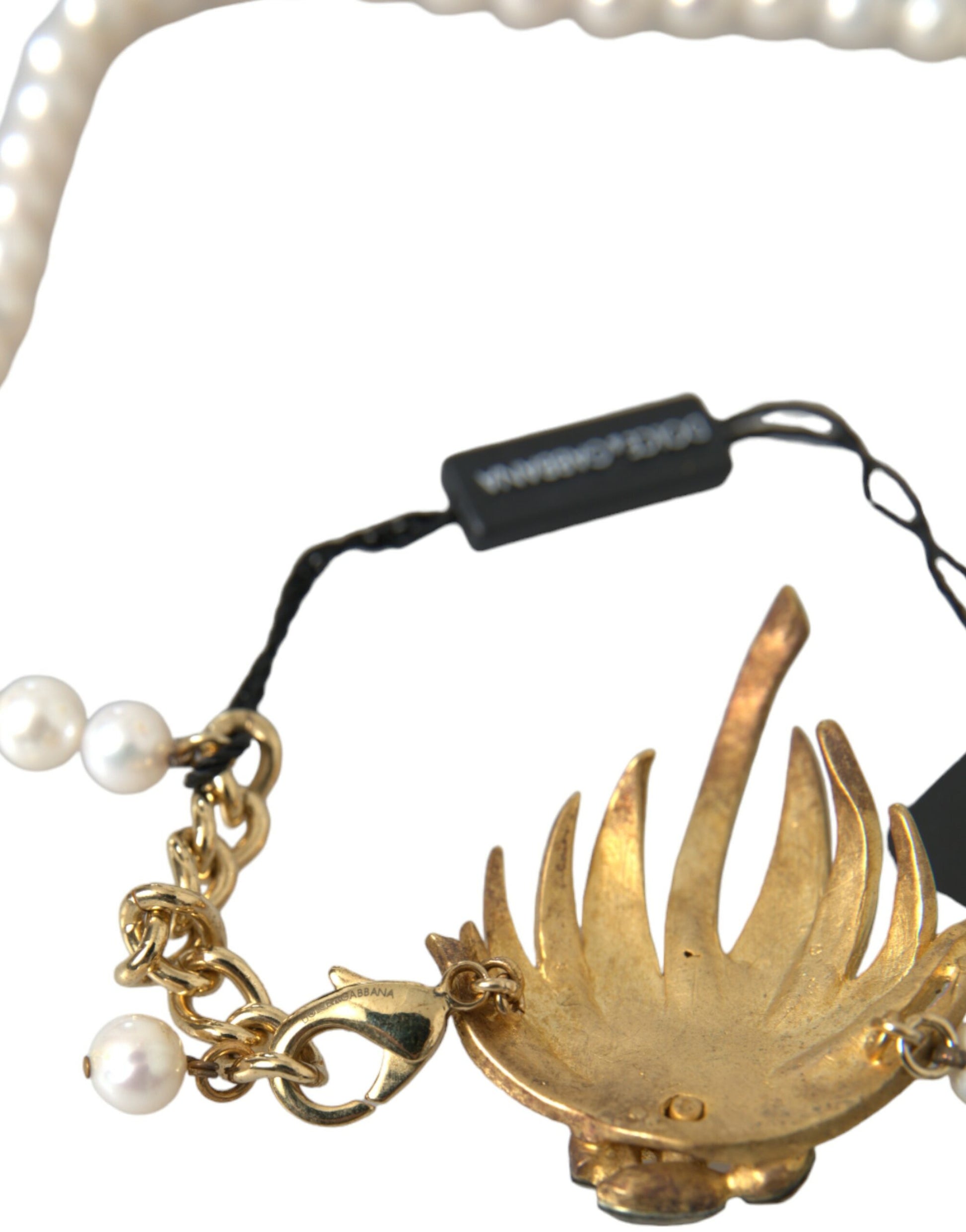 Dolce & Gabbana Gold Brass Crystal Pearl Tree Pendant Charm Necklace Curated Luxury Accessories by Orvyn
