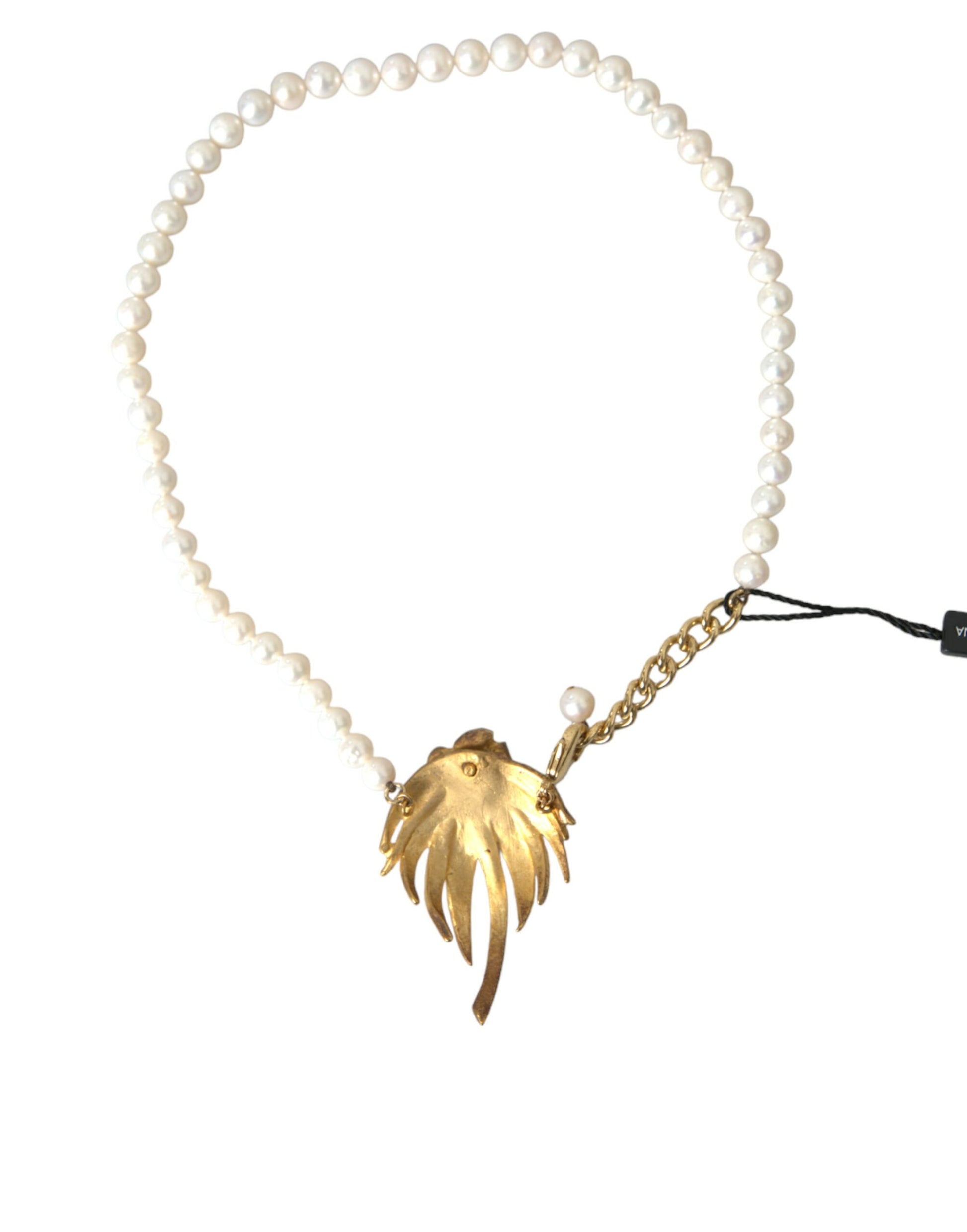 Dolce & Gabbana Gold Brass Crystal Pearl Tree Pendant Charm Necklace Curated Luxury Accessories by Orvyn