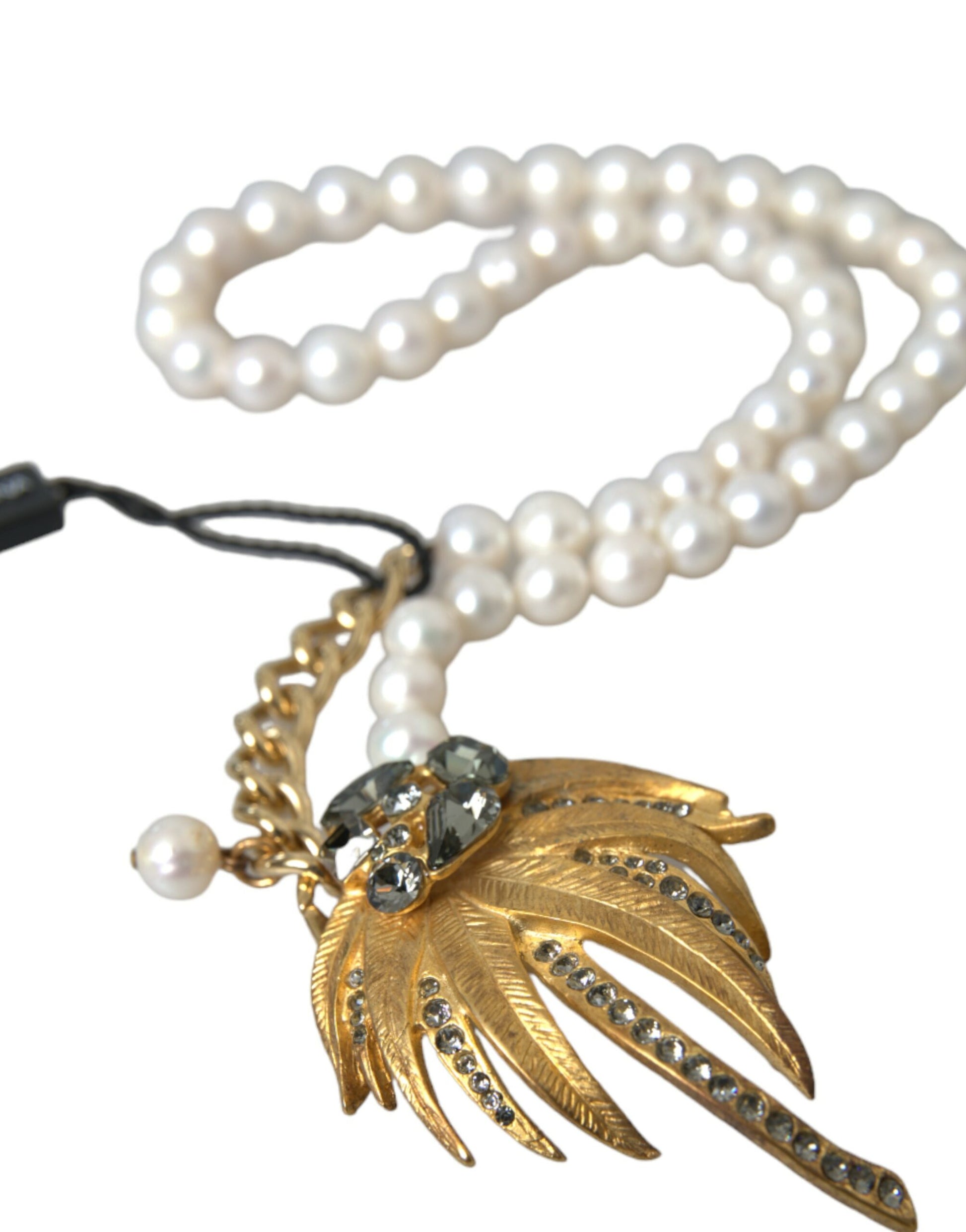 Dolce & Gabbana Gold Brass Crystal Pearl Tree Pendant Charm Necklace Curated Luxury Accessories by Orvyn