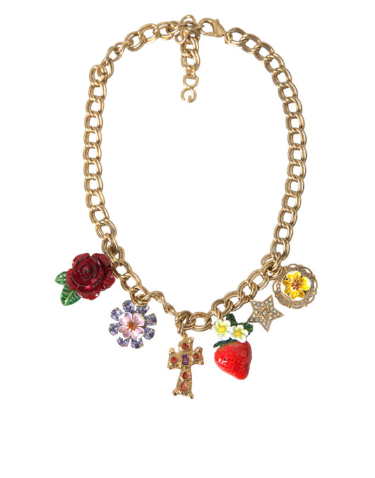 Dolce & Gabbana Gold Chain Rose Cross Strawberry Star Pendant Necklace Curated Luxury Accessories by Orvyn