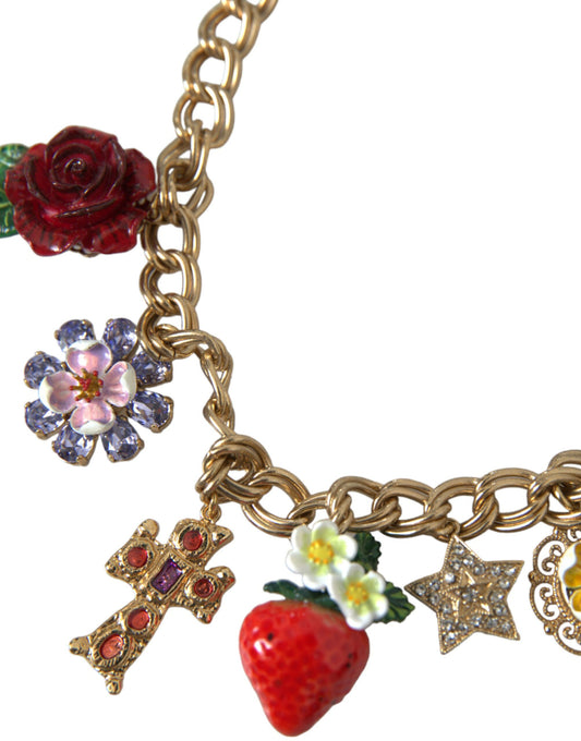 Dolce & Gabbana Gold Chain Rose Cross Strawberry Star Pendant Necklace Curated Luxury Accessories by Orvyn