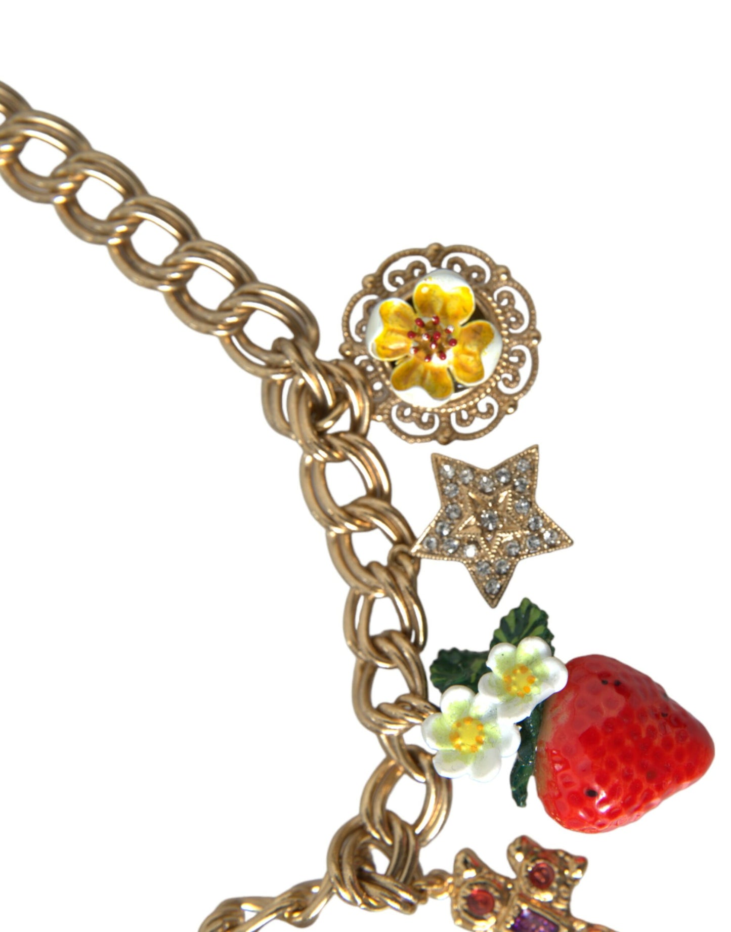 Dolce & Gabbana Gold Chain Rose Cross Strawberry Star Pendant Necklace Curated Luxury Accessories by Orvyn
