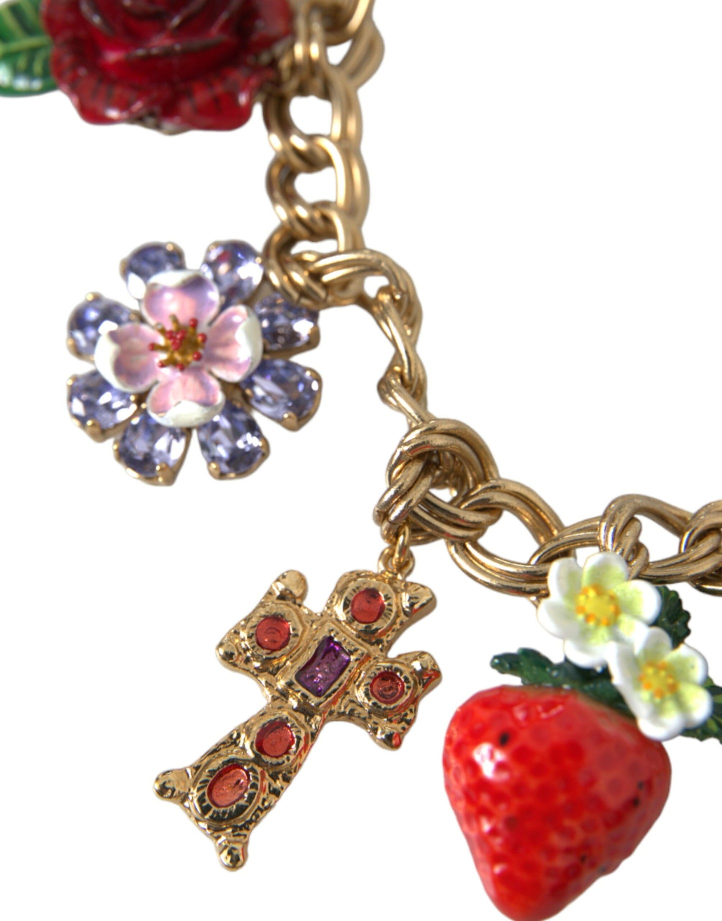 Dolce & Gabbana Gold Chain Rose Cross Strawberry Star Pendant Necklace Curated Luxury Accessories by Orvyn