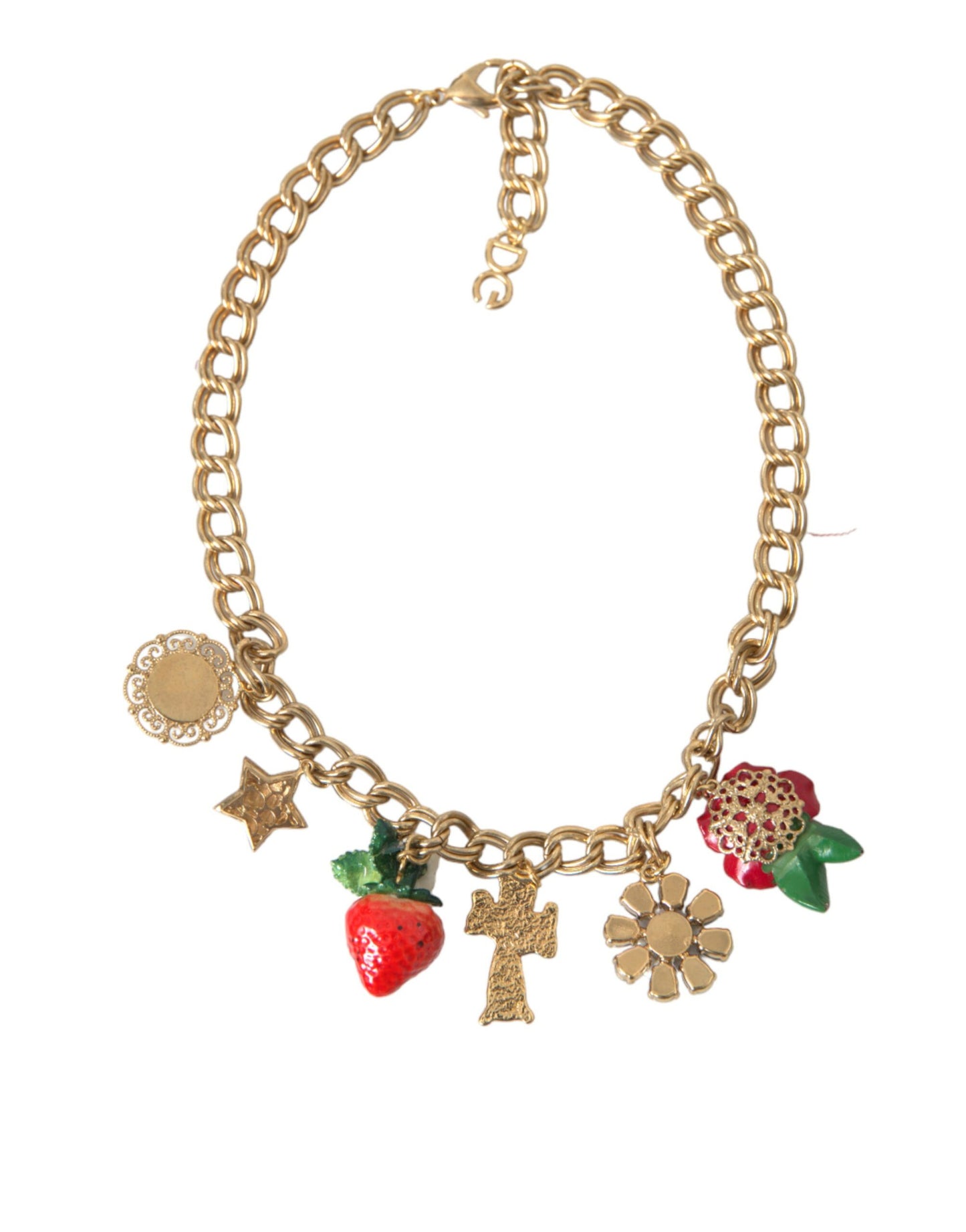 Dolce & Gabbana Gold Chain Rose Cross Strawberry Star Pendant Necklace Curated Luxury Accessories by Orvyn