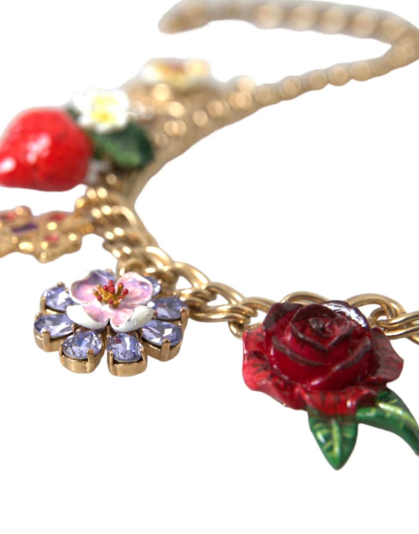 Dolce & Gabbana Gold Chain Rose Cross Strawberry Star Pendant Necklace Curated Luxury Accessories by Orvyn