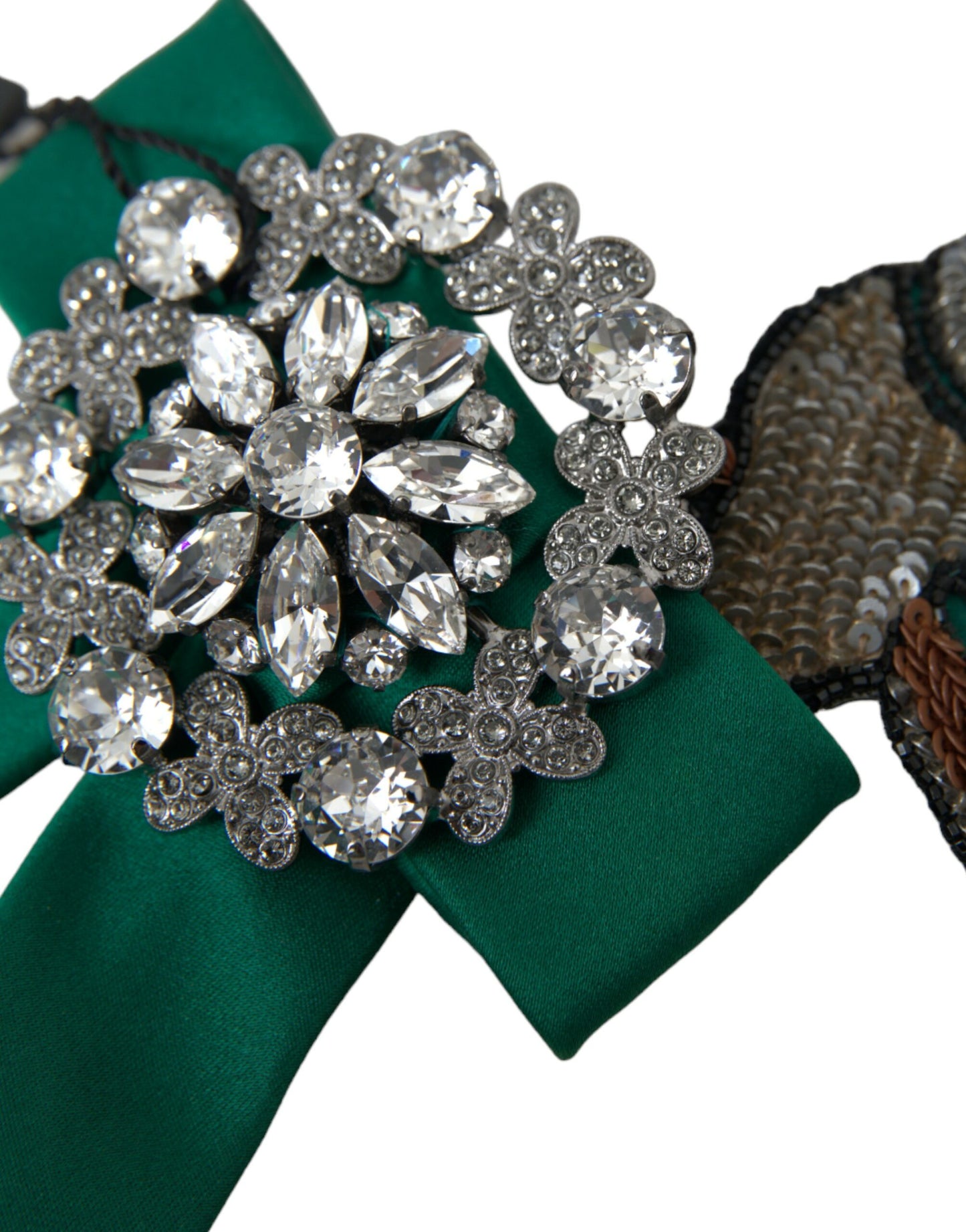 Dolce & Gabbana Green Satin Bird Crystal Women Hair Clip Curated Luxury Accessories by Orvyn