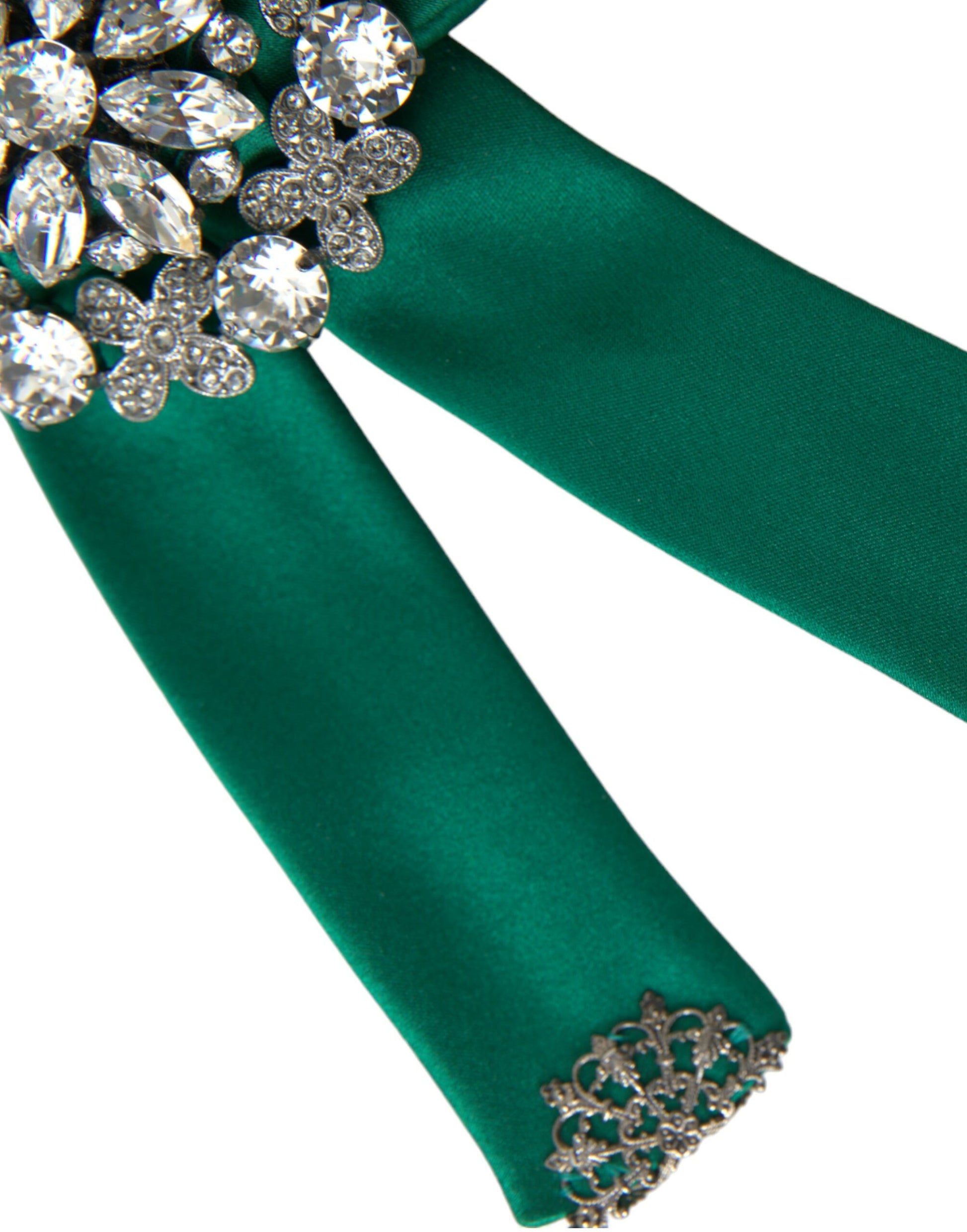 Dolce & Gabbana Green Satin Bird Crystal Women Hair Clip Curated Luxury Accessories by Orvyn