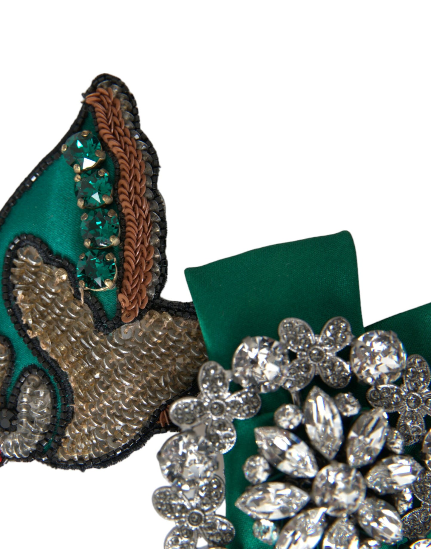 Dolce & Gabbana Green Satin Bird Crystal Women Hair Clip Curated Luxury Accessories by Orvyn