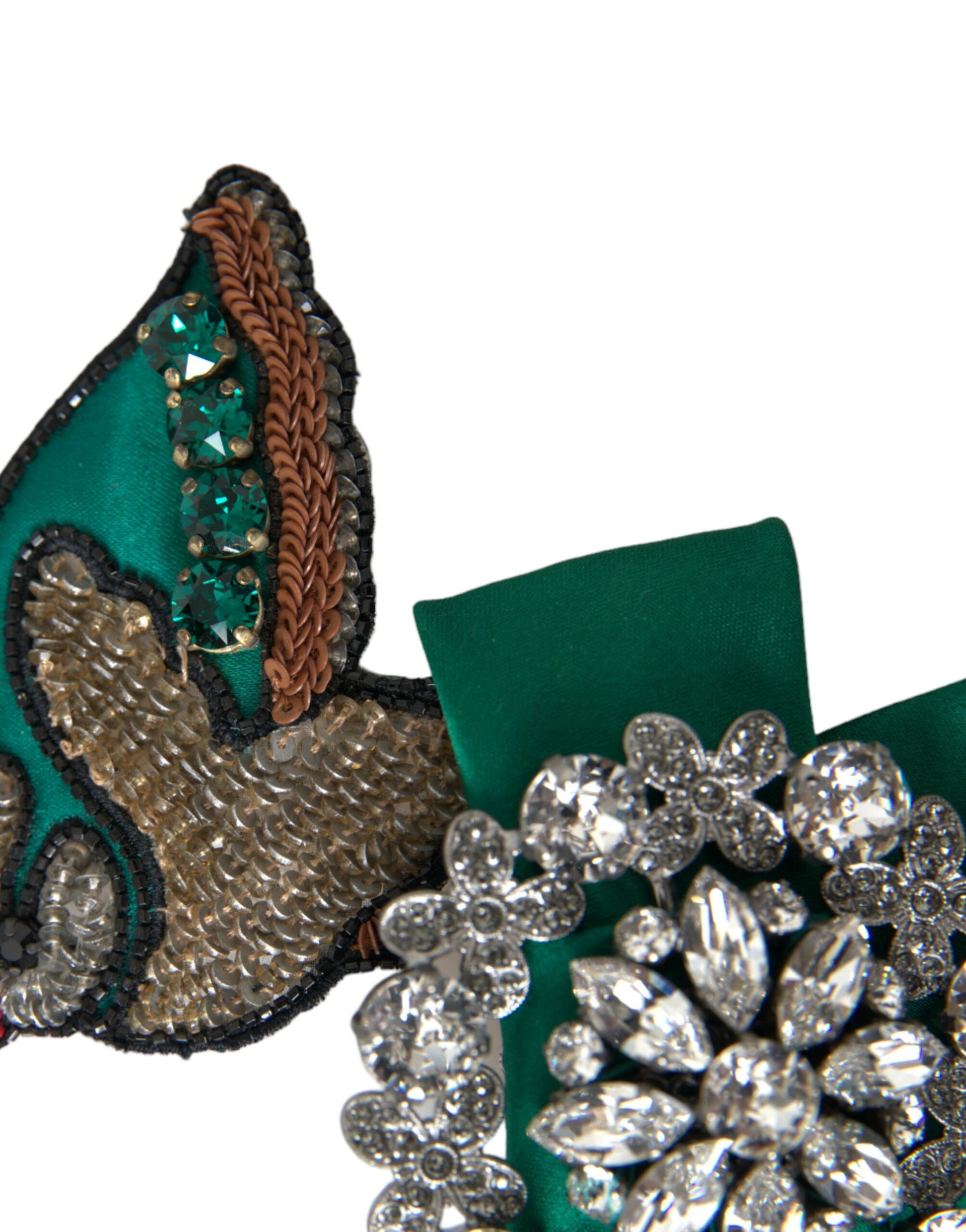 Dolce & Gabbana Green Satin Bird Crystal Women Hair Clip Curated Luxury Accessories by Orvyn