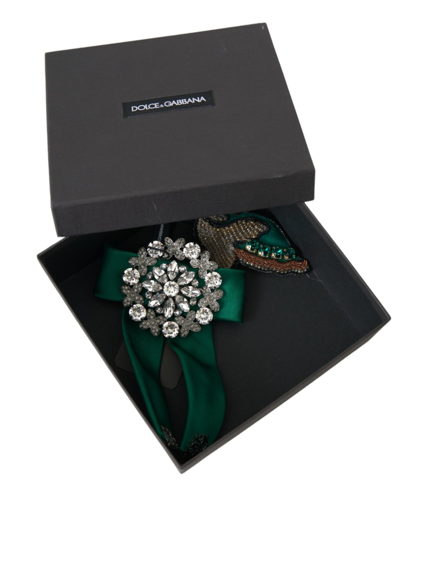 Dolce & Gabbana Green Satin Bird Crystal Women Hair Clip Curated Luxury Accessories by Orvyn