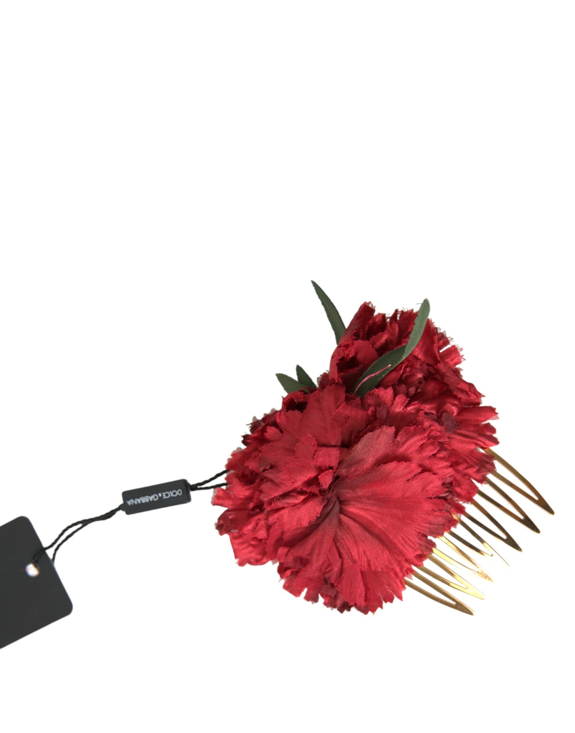 Dolce & Gabbana Red Silk Floral Gold Brass Women Hair Comb Curated Luxury Accessories by Orvyn