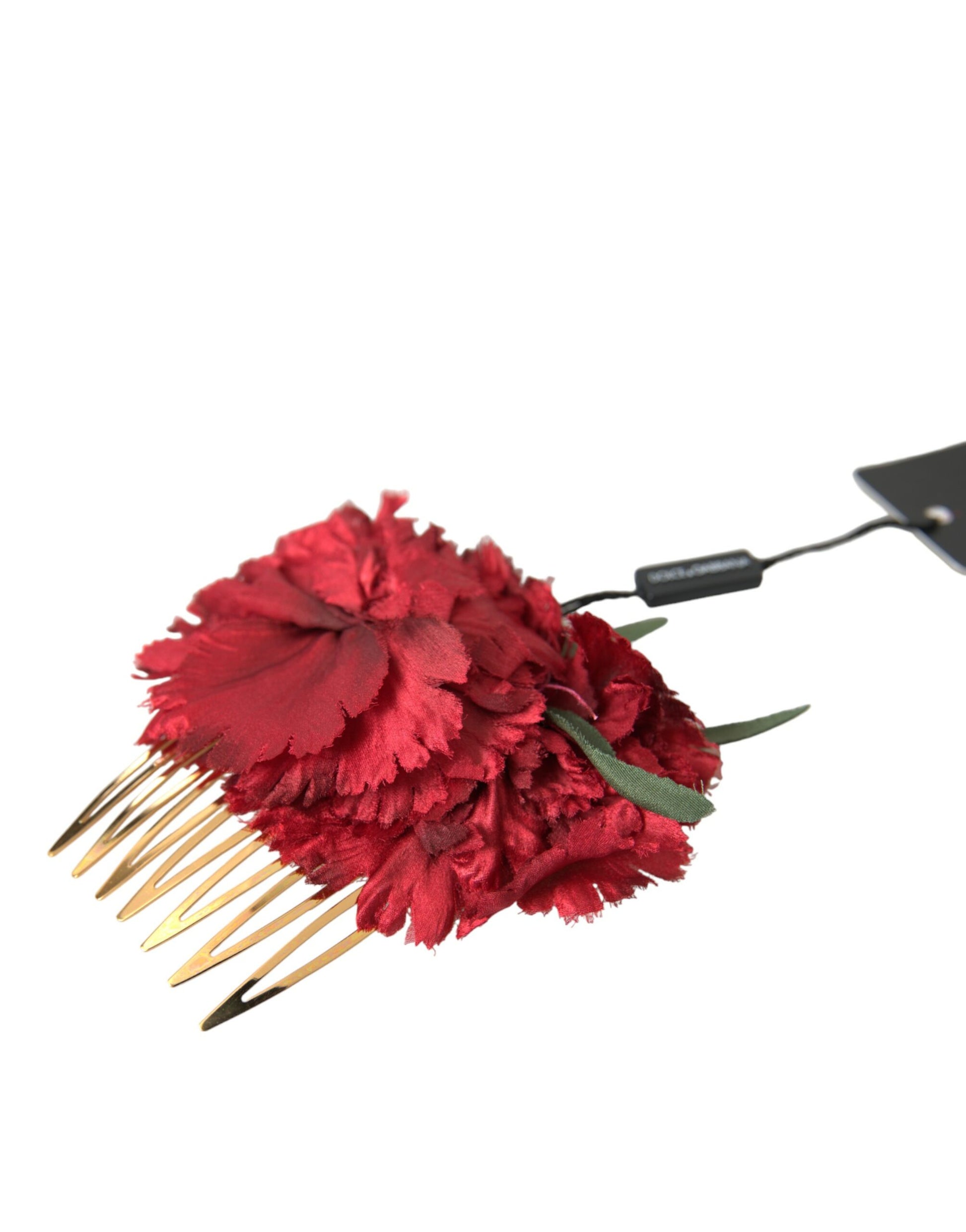 Dolce & Gabbana Red Silk Floral Gold Brass Women Hair Comb Curated Luxury Accessories by Orvyn