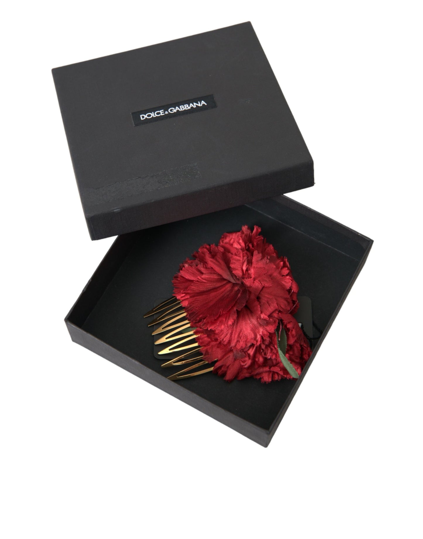 Dolce & Gabbana Red Silk Floral Gold Brass Women Hair Comb Curated Luxury Accessories by Orvyn