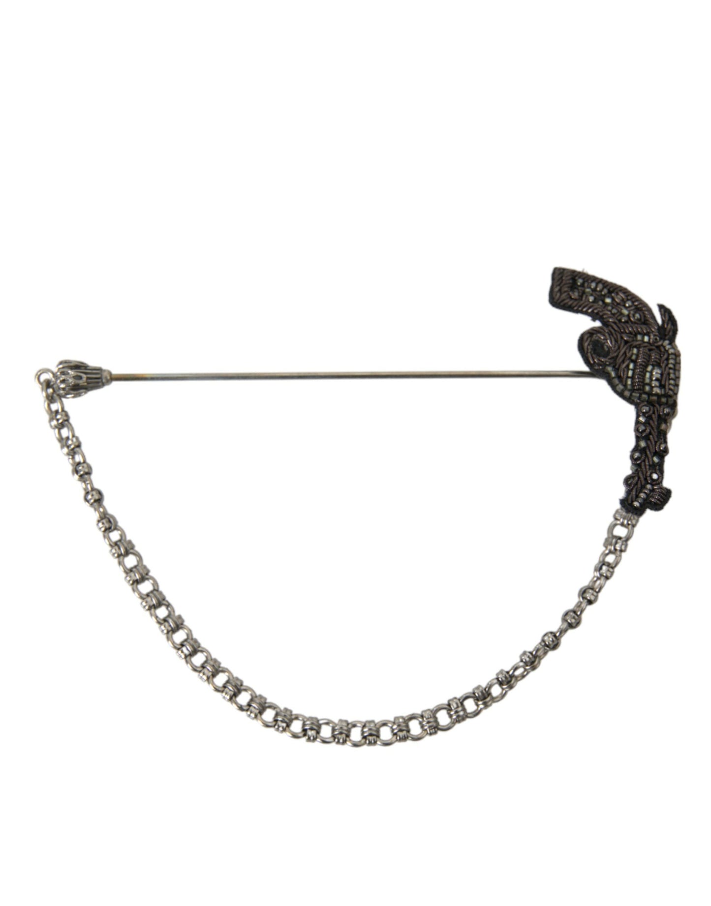 Dolce & Gabbana Brass Copper Silk Revolver Gun Men Brooch Lapel Pin Curated Luxury Accessories by Orvyn