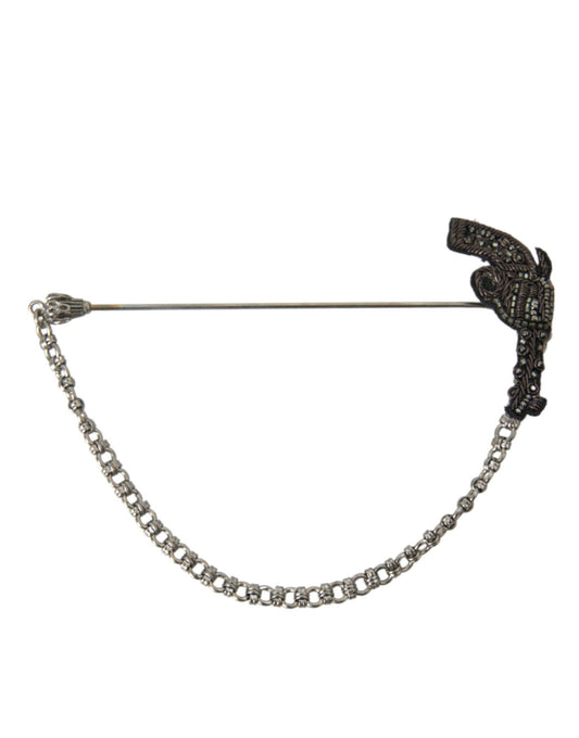 Dolce & Gabbana Brass Copper Silk Revolver Gun Men Brooch Lapel Pin Curated Luxury Accessories by Orvyn