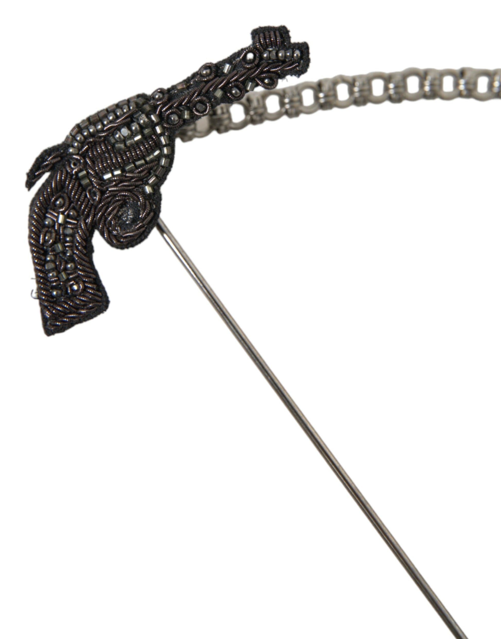 Dolce & Gabbana Brass Copper Silk Revolver Gun Men Brooch Lapel Pin Curated Luxury Accessories by Orvyn