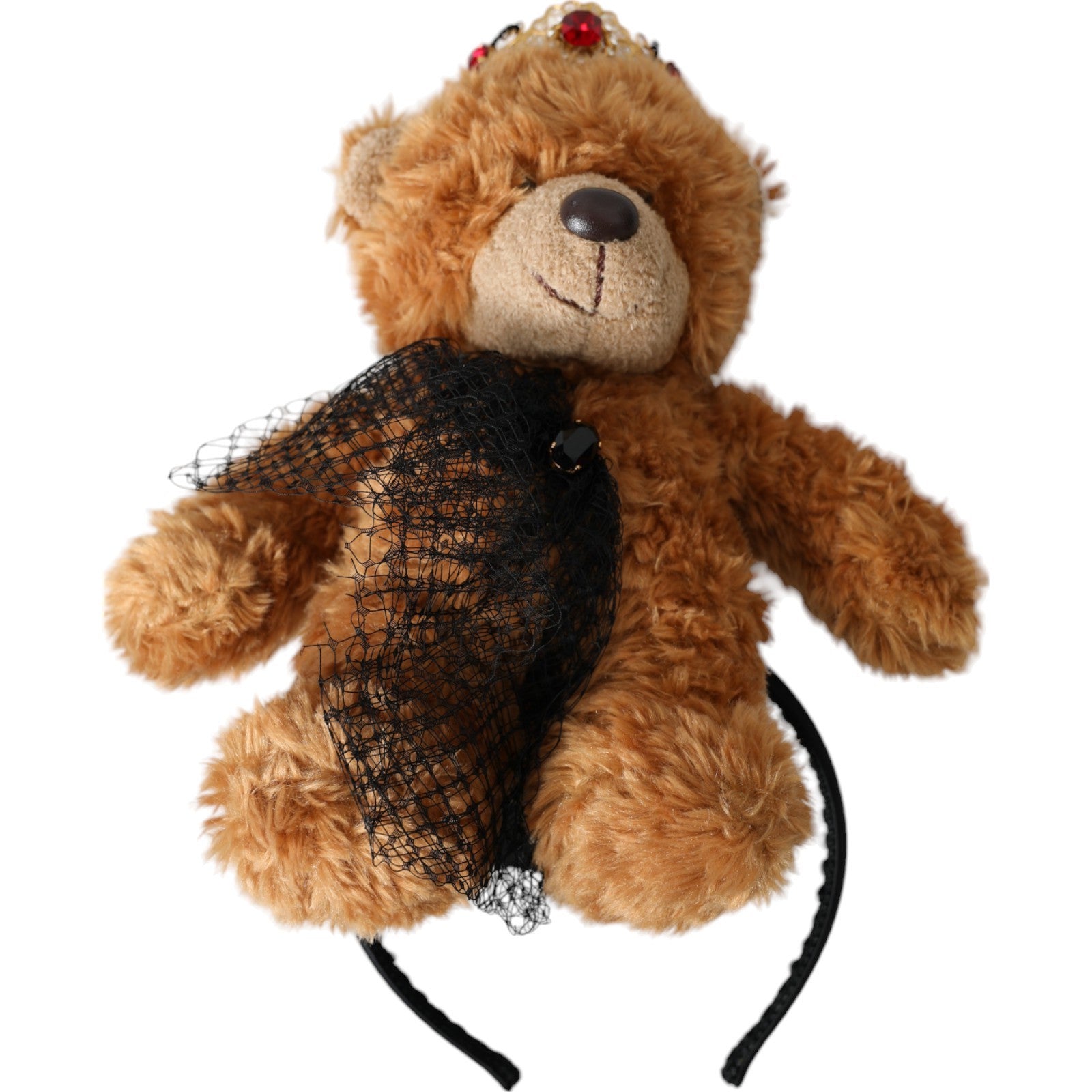 Dolce & Gabbana Brown Teddy Bear Gold Crystal Crown Hair Band Diadem Curated Luxury Accessories by Orvyn