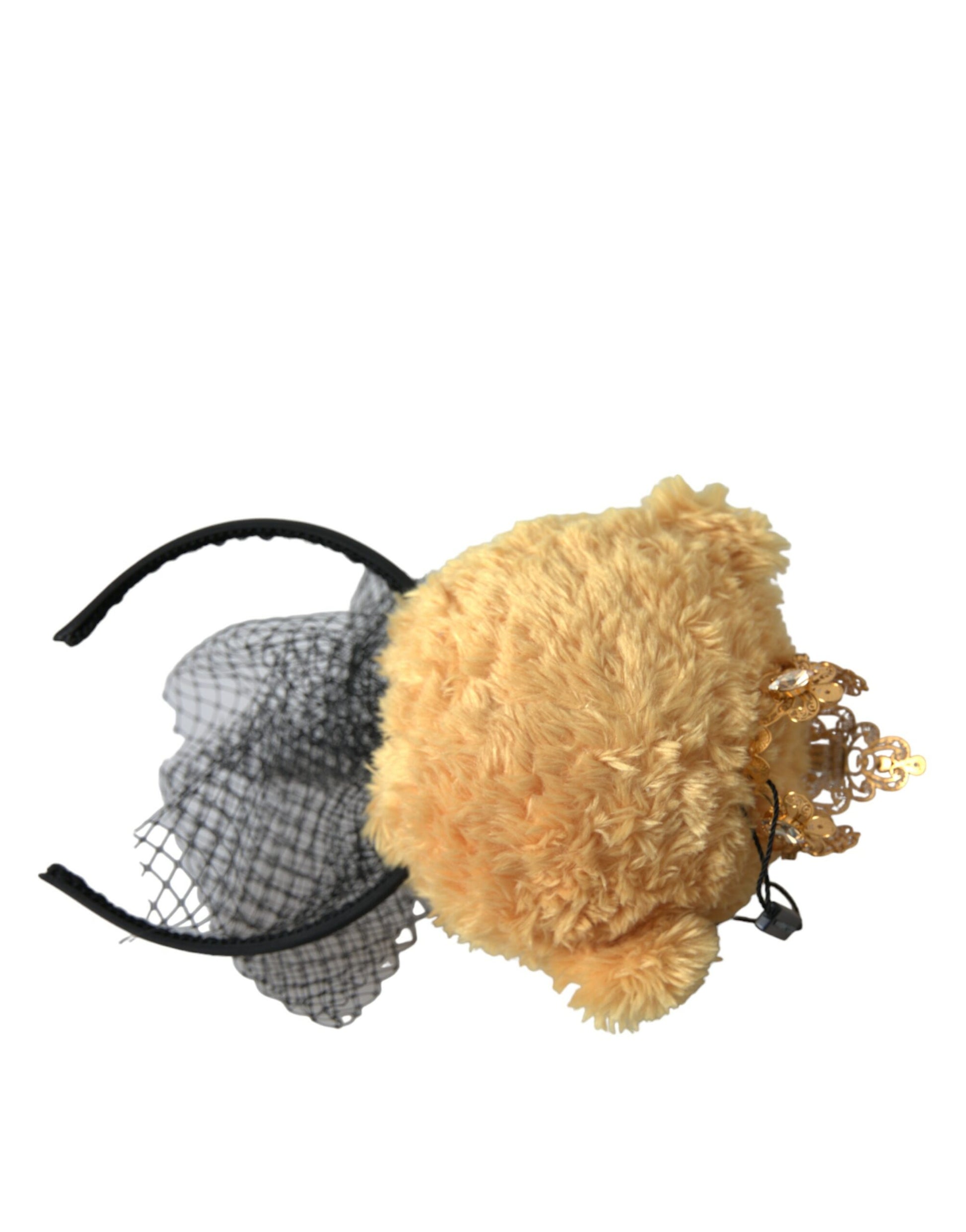 Dolce & Gabbana Brown Teddy Bear Gold Crystal Crown Hair Band Diadem Curated Luxury Accessories by Orvyn