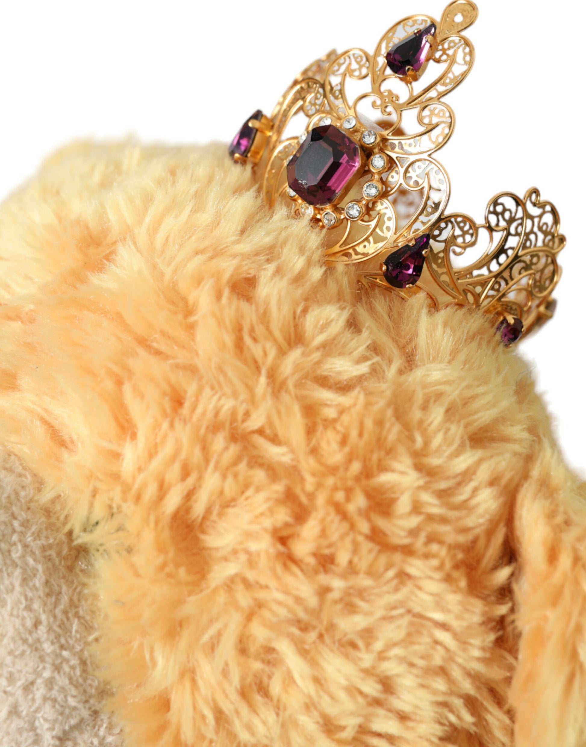 Dolce & Gabbana Brown Teddy Bear Gold Crystal Crown Hair Band Diadem Curated Luxury Accessories by Orvyn