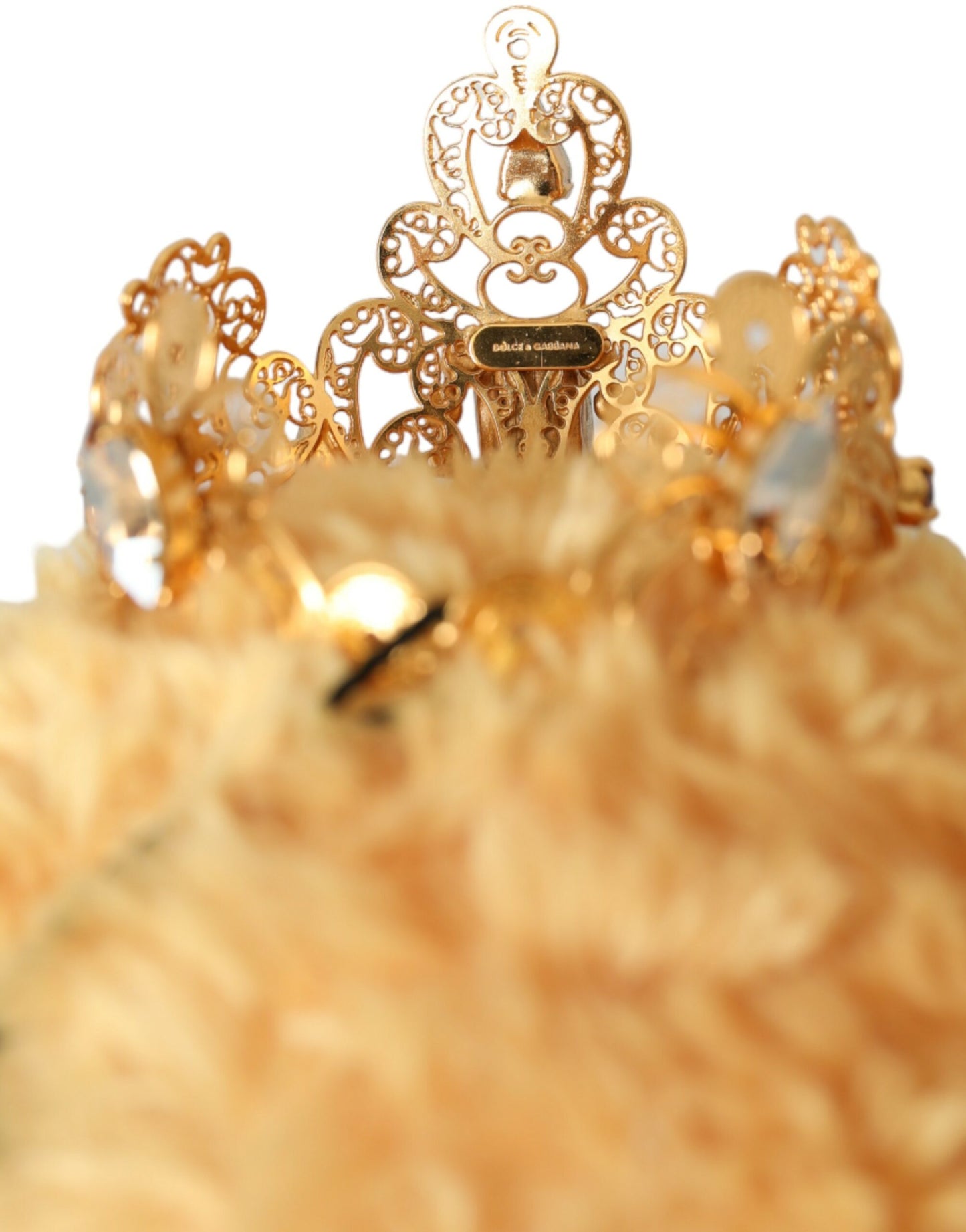 Dolce & Gabbana Brown Teddy Bear Gold Crystal Crown Hair Band Diadem Curated Luxury Accessories by Orvyn