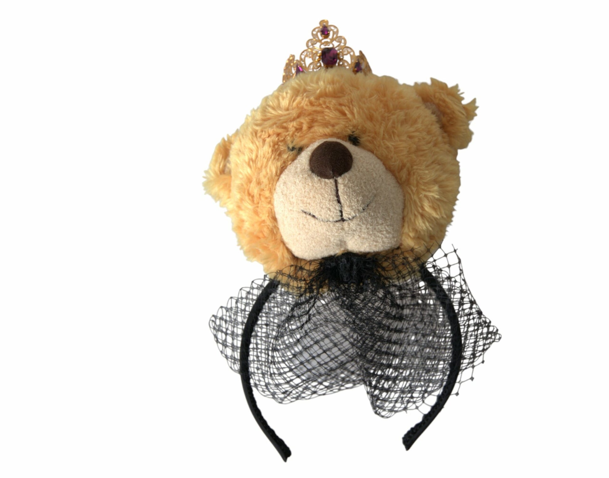 Dolce & Gabbana Brown Teddy Bear Gold Crystal Crown Hair Band Diadem Curated Luxury Accessories by Orvyn