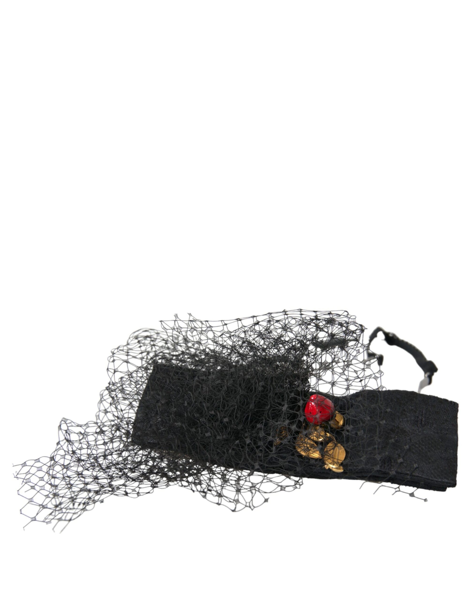 Dolce & Gabbana Black Strawberry Sicily Crystal Mesh Net Headband Diadem Curated Luxury Accessories by Orvyn