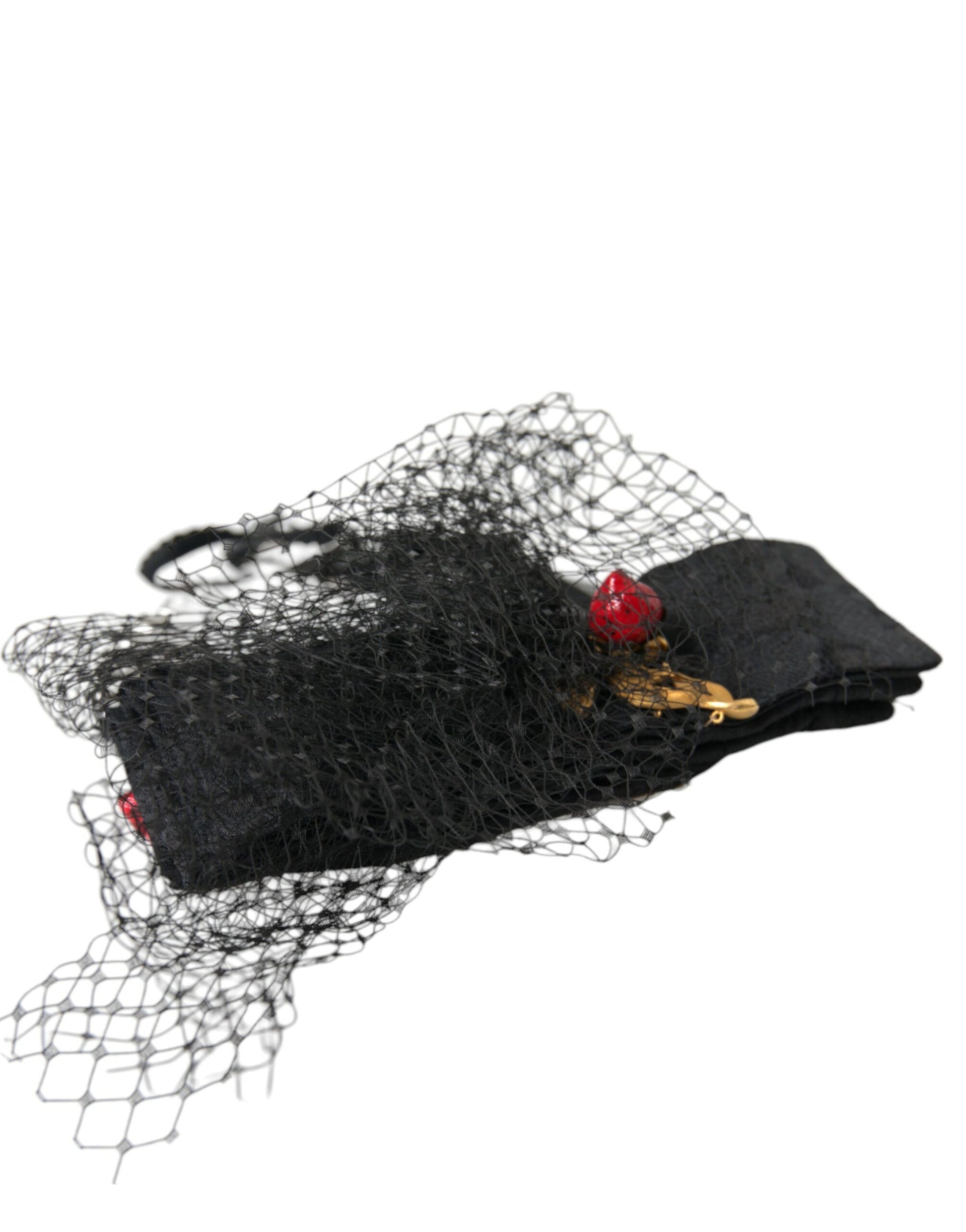 Dolce & Gabbana Black Strawberry Sicily Crystal Mesh Net Headband Diadem Curated Luxury Accessories by Orvyn