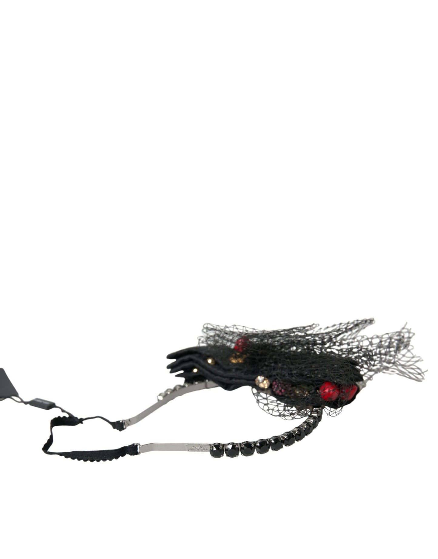 Dolce & Gabbana Black Strawberry Sicily Crystal Mesh Net Headband Diadem Curated Luxury Accessories by Orvyn