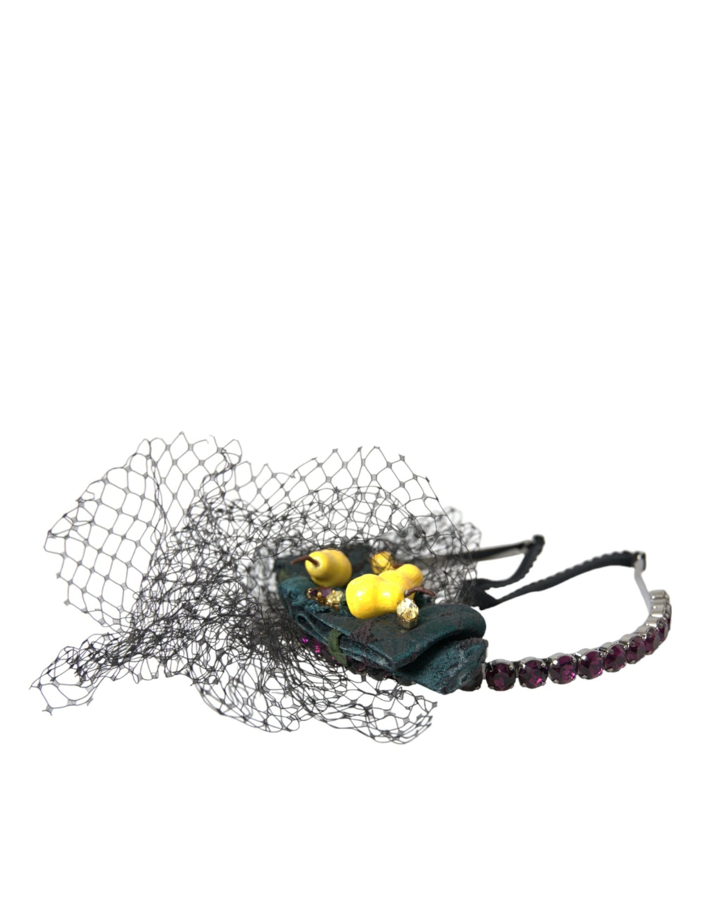 Dolce & Gabbana Black Lemons Sicily Purple Crystal Net Headband Diadem Curated Luxury Accessories by Orvyn