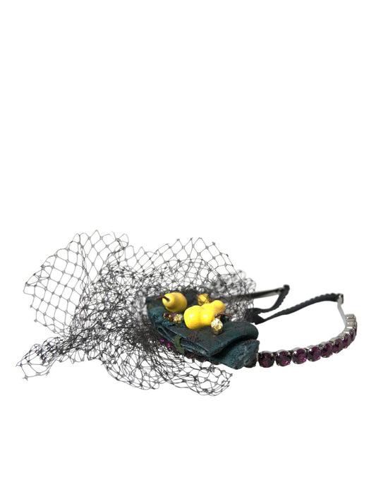 Dolce & Gabbana Black Lemons Sicily Purple Crystal Net Headband Diadem Curated Luxury Accessories by Orvyn