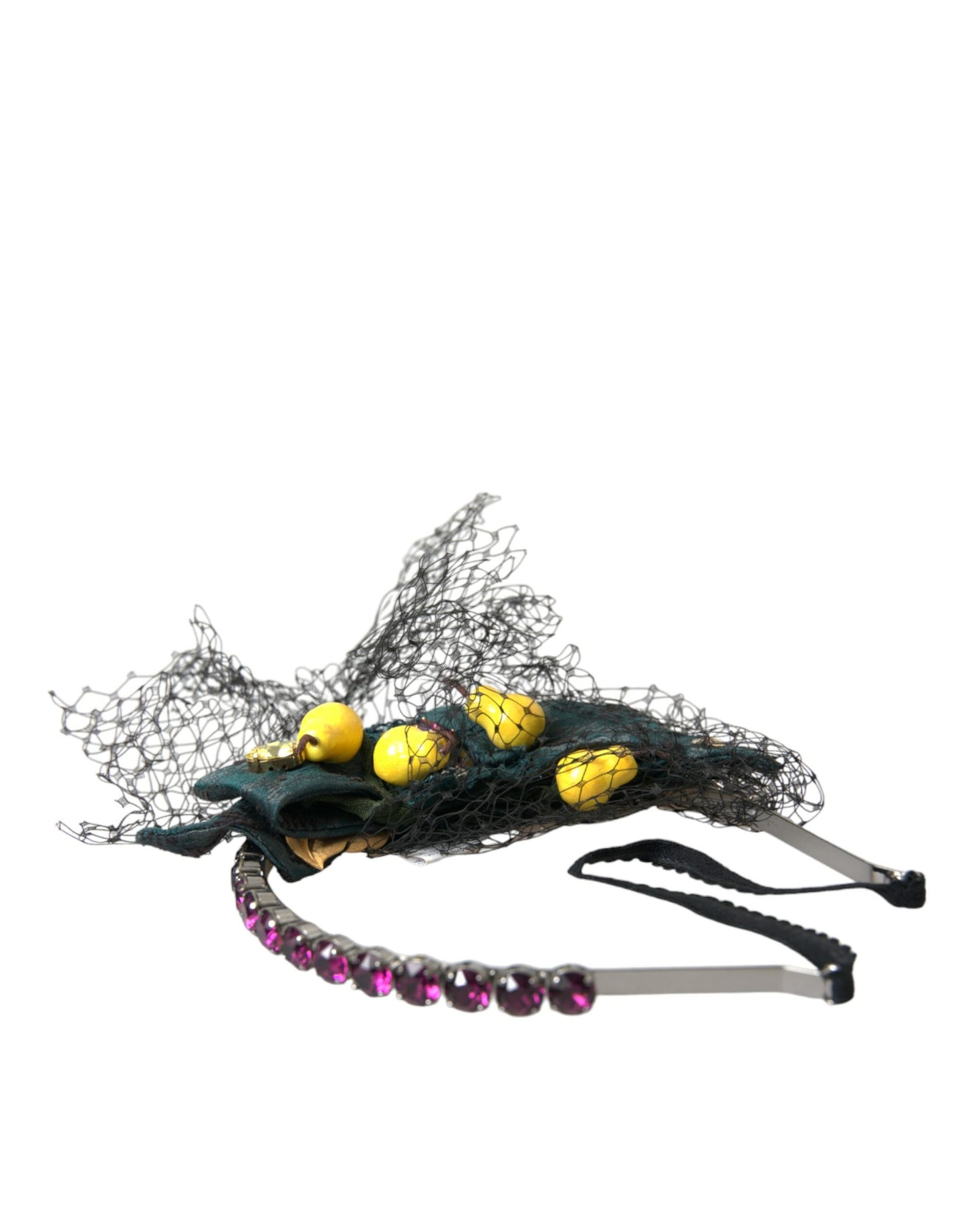 Dolce & Gabbana Black Lemons Sicily Purple Crystal Net Headband Diadem Curated Luxury Accessories by Orvyn