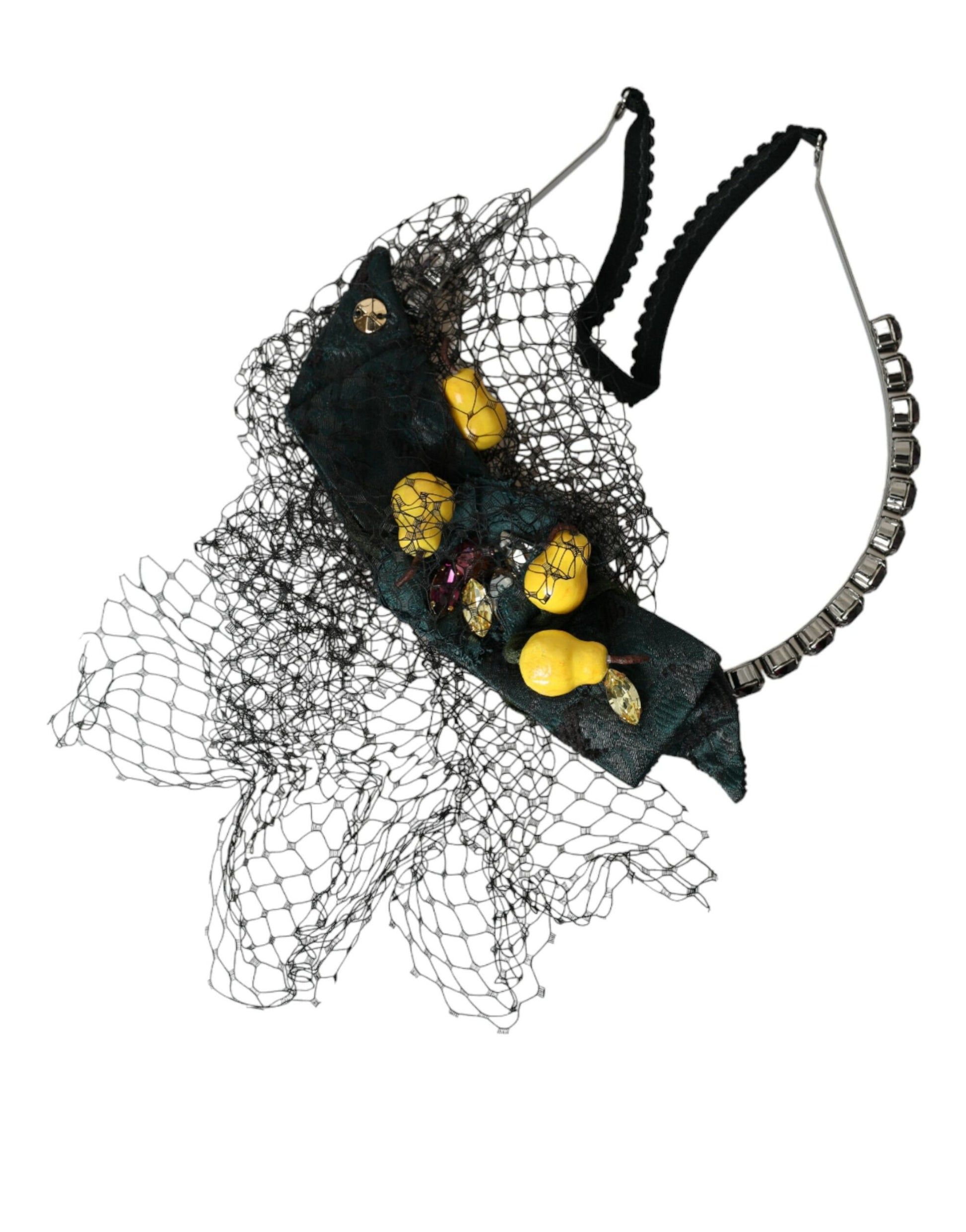 Dolce & Gabbana Black Lemons Sicily Purple Crystal Net Headband Diadem Curated Luxury Accessories by Orvyn