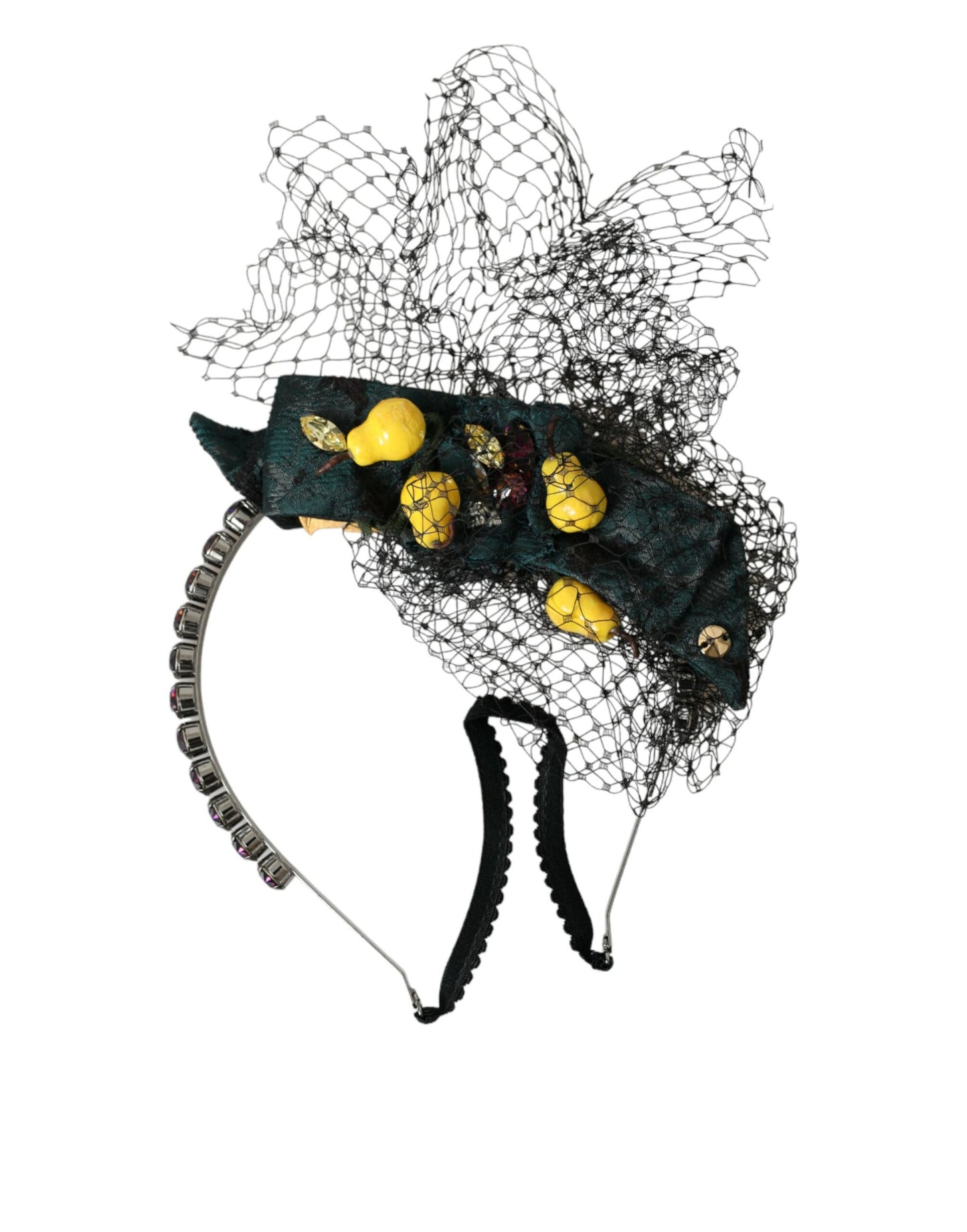 Dolce & Gabbana Black Lemons Sicily Purple Crystal Net Headband Diadem Curated Luxury Accessories by Orvyn